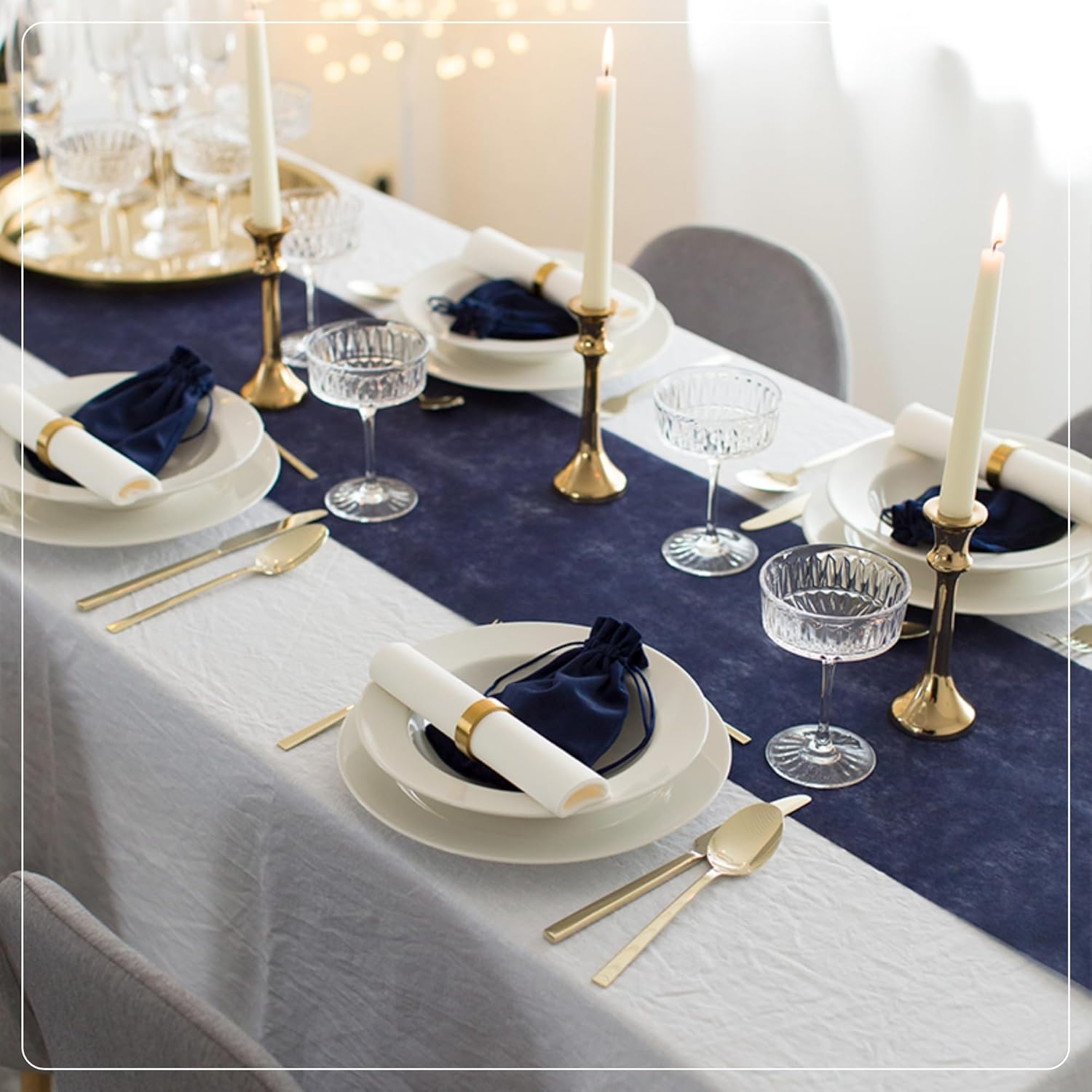 100%Mosel - Chemin de table non-tissé 30x250cm - bleu foncé, déco occasions spéciales