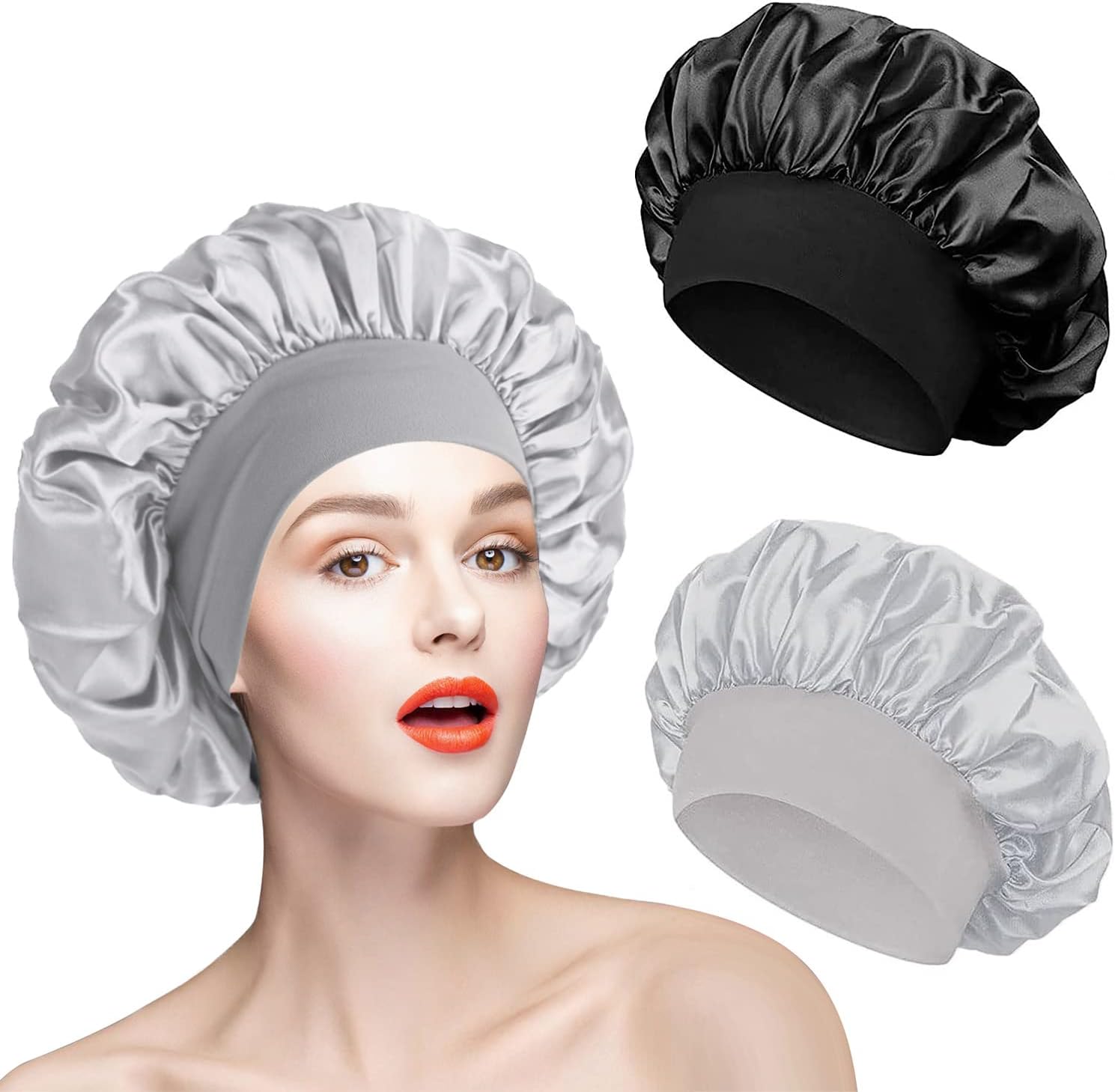 Bonnet nuit satin femme - 2 pièces - protection cheveux soie