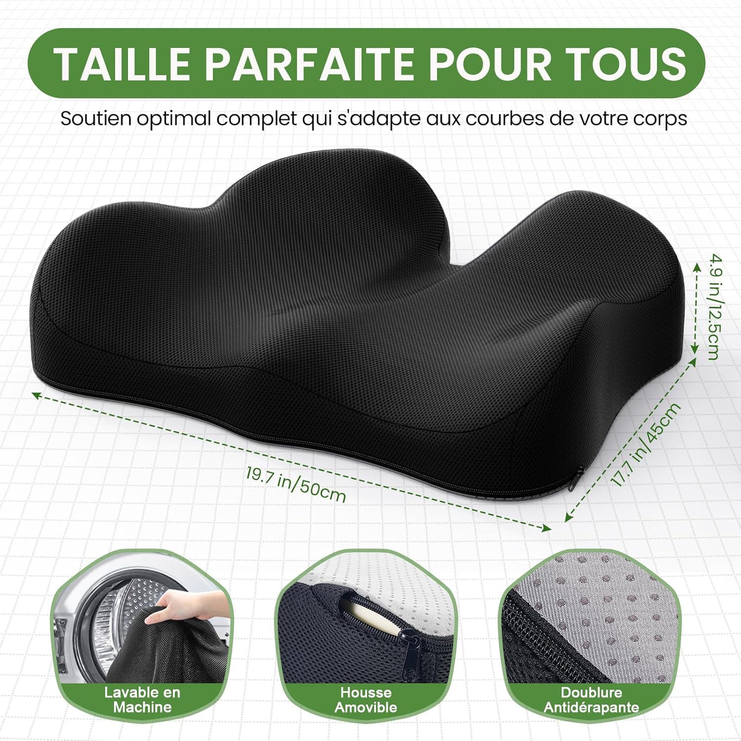 A-Pce - coussin ergonomique mémoire de forme - soulage coccyx - idéal bureau, maison, voiture