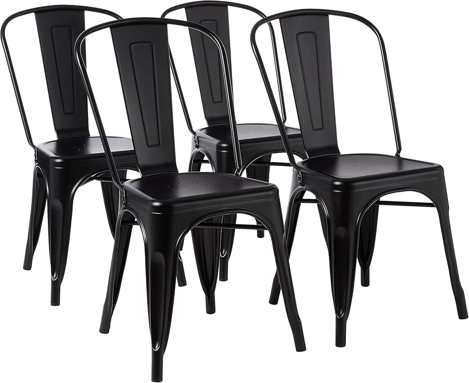 maxi-dealzz Basics - Lot de 4 chaises empilables métal, 51x43x85 cm, intérieur/extérieur, noir