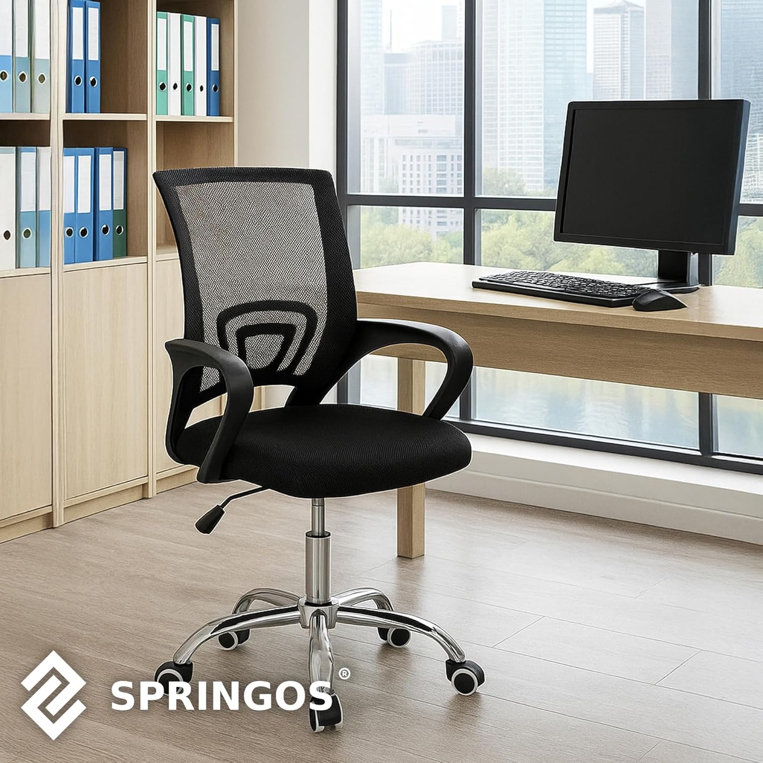 SPRINGOS - chaise de bureau réglable - ergonomie tissu micro-rapide, pied chromé, roulettes silicone, max 120kg