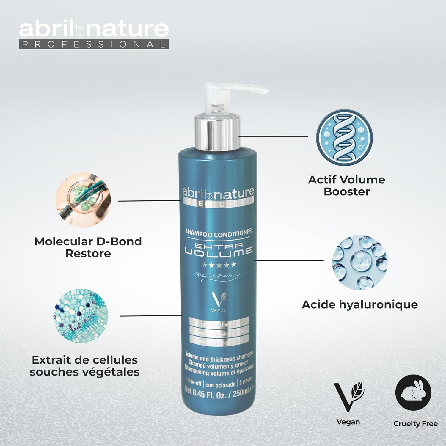 Abril et Nature - Routine Volume Cheveux Fins - 550ml - protection thermique, formule légère, renforce et répare