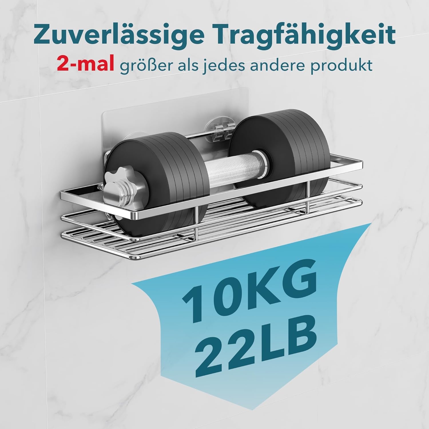 Étagère salle de bain - pack 2 - sans perçage, argenté, adhésif puissant