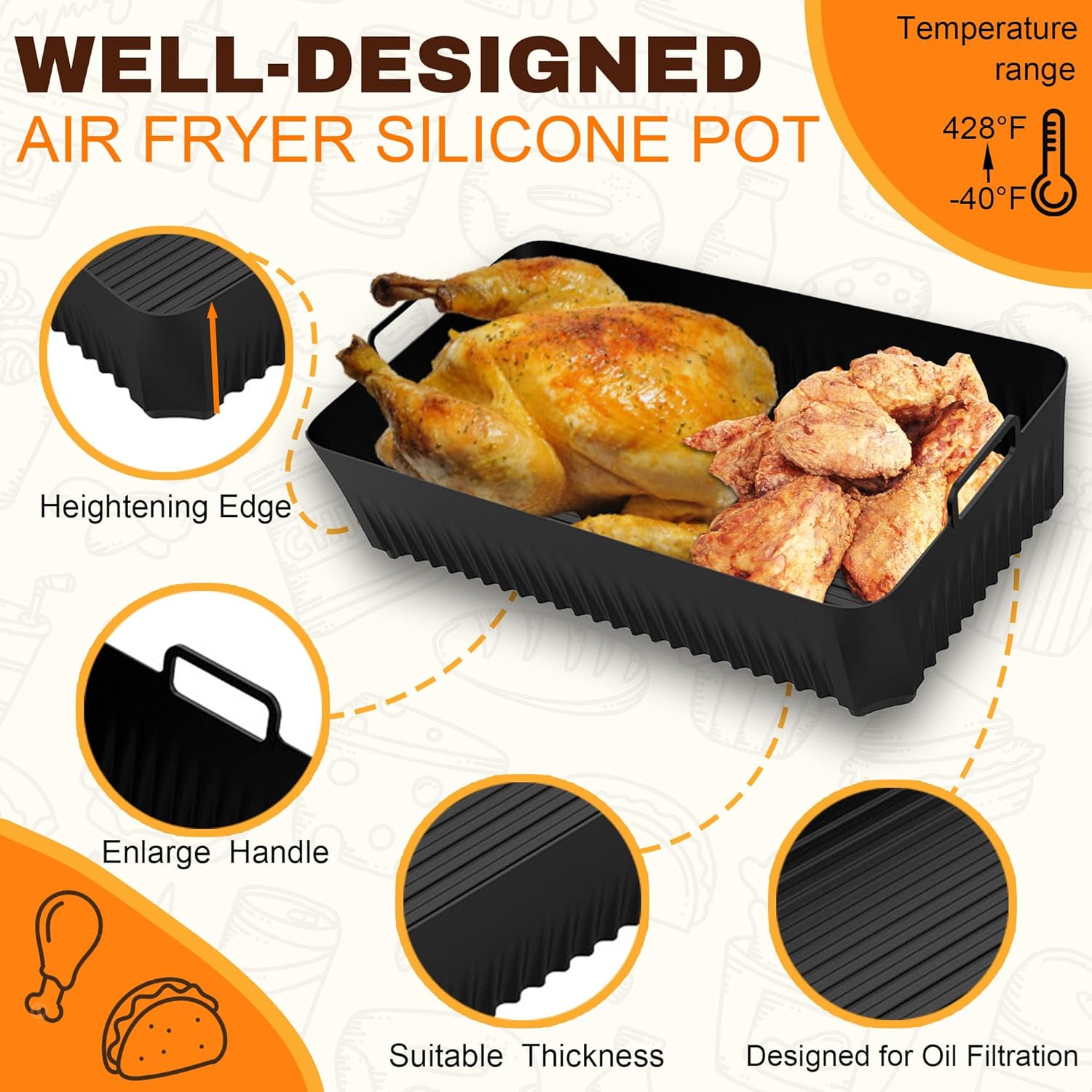 Accessoire air fryer silicone - compatible Ninja Foodi 10,4L - lot de 3 - résistants chaleur - AF500EU