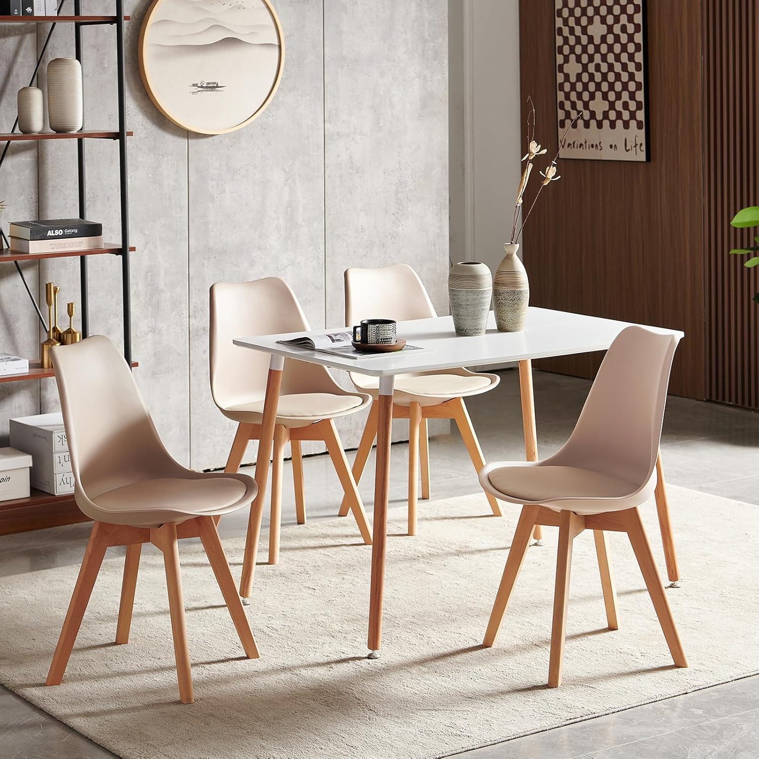 EGGREE - chaises scandinaves, lot de 4, bois hêtre, assise rembourrée, kaki clair