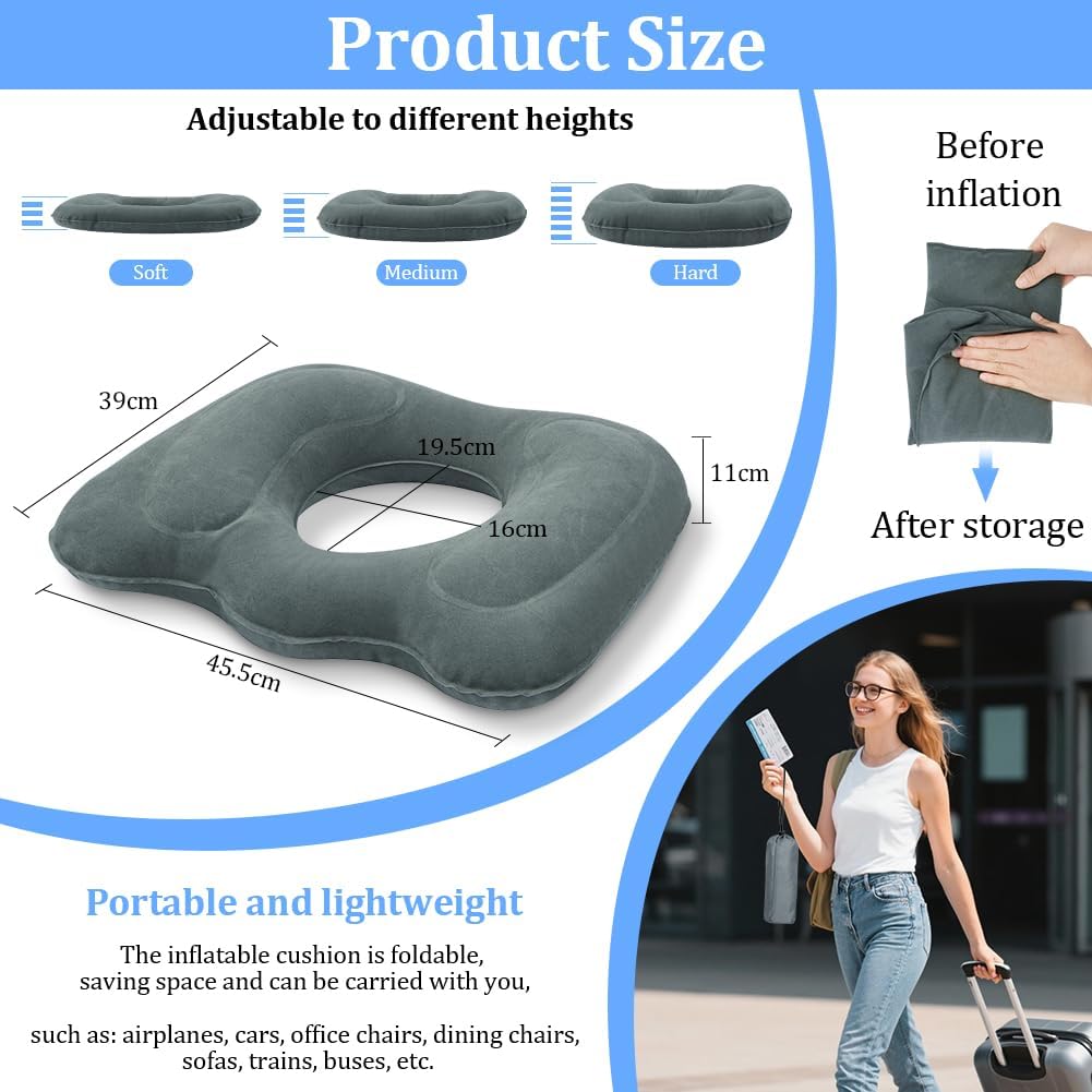 Coussin assise gonflable ergonomique - gris - idéal bureau/voyage