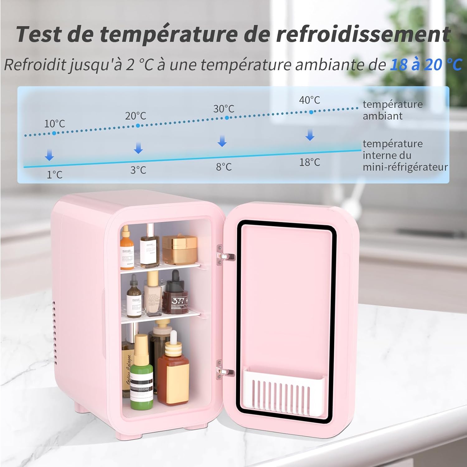 YASHE - Mini réfrigérateur 6L - portable AC/DC, 8 canettes, rose