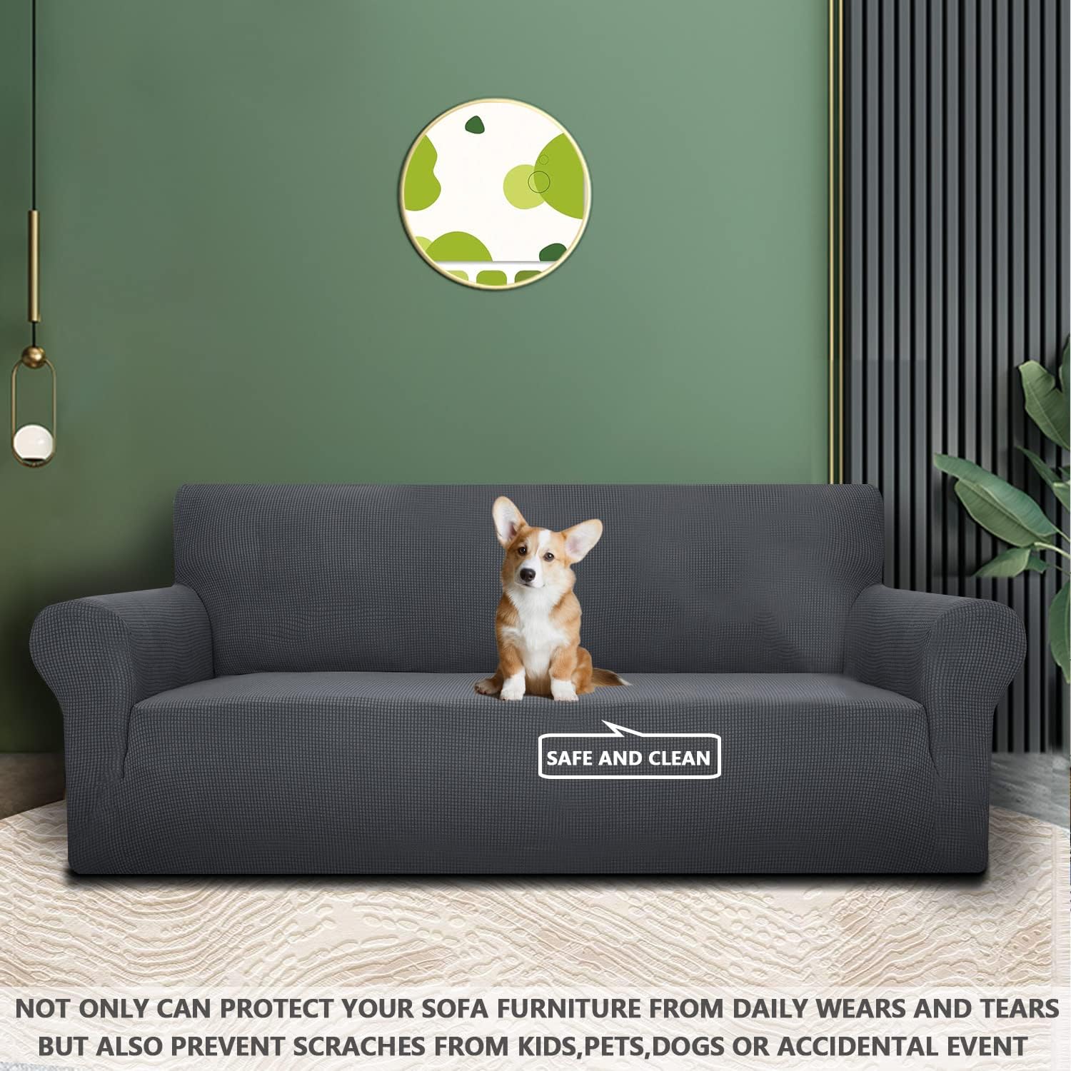 Housse canapé 2 places - extensible, lavable, gris foncé, anti-taches