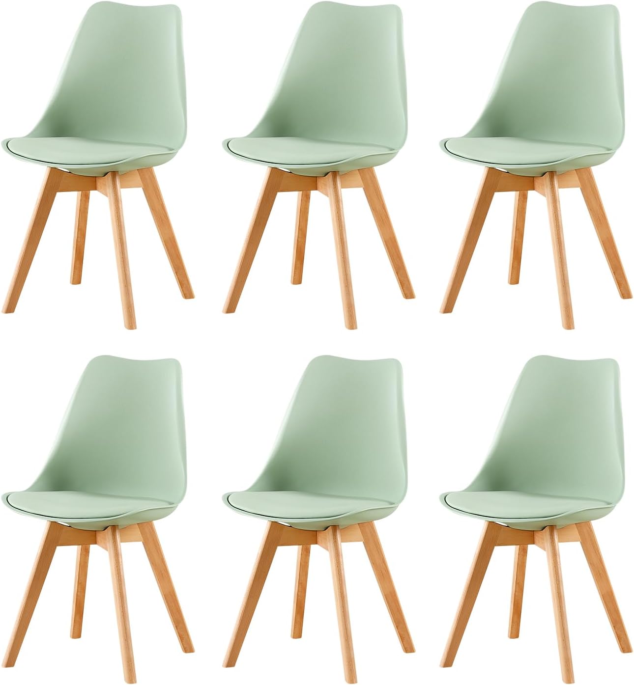 EGGREE - chaises scandinaves salle à manger - bois hêtre massif - rembourrées vert glacé, lot de 6