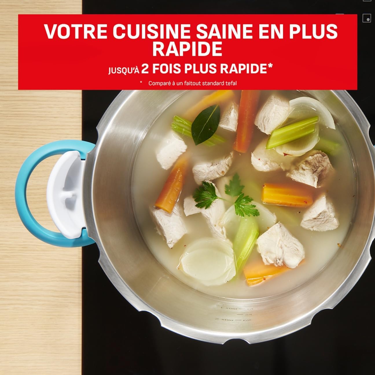 SEB - ClipsoMinut' Easy+ 6L - ouverture facile, induction, inox, bleu - P4900716