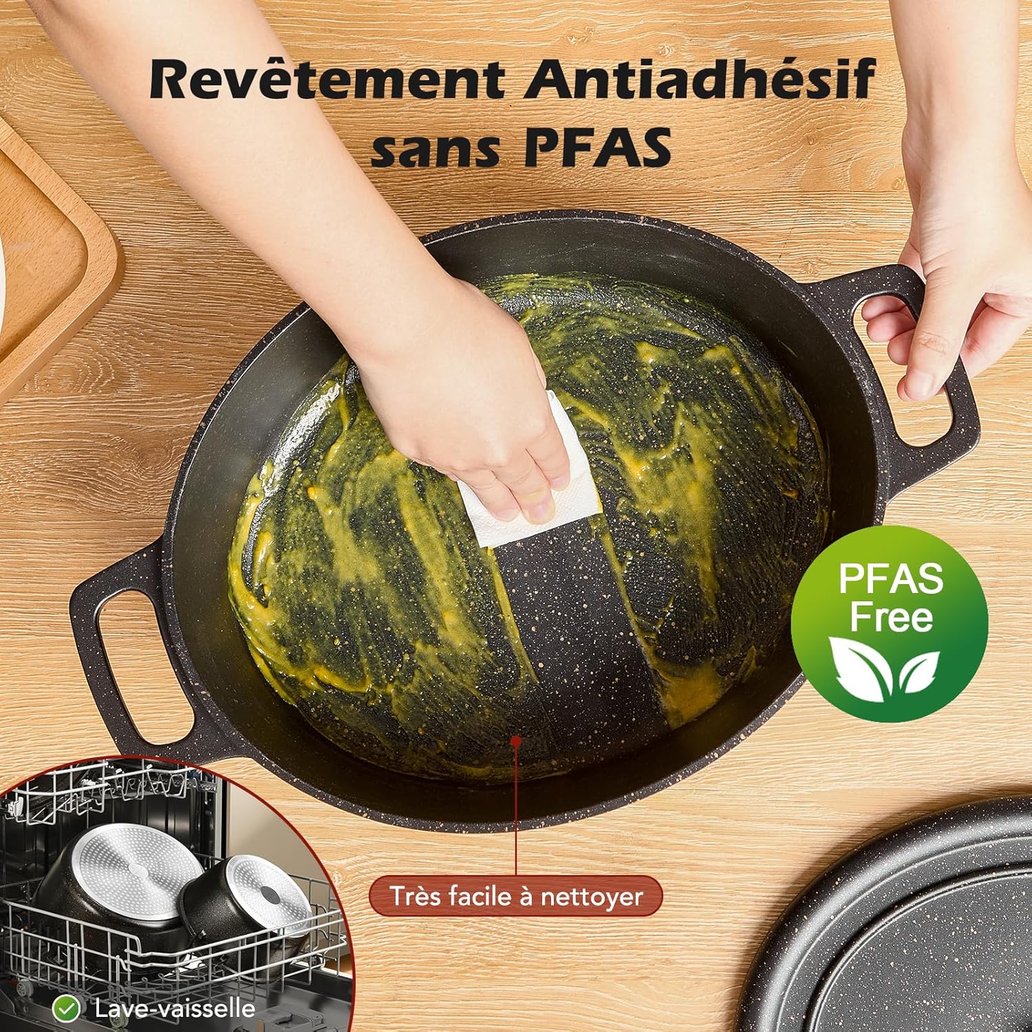 Cocotte fonte ovale 11L, 38cm, antiadhésive, four/gaz, famille