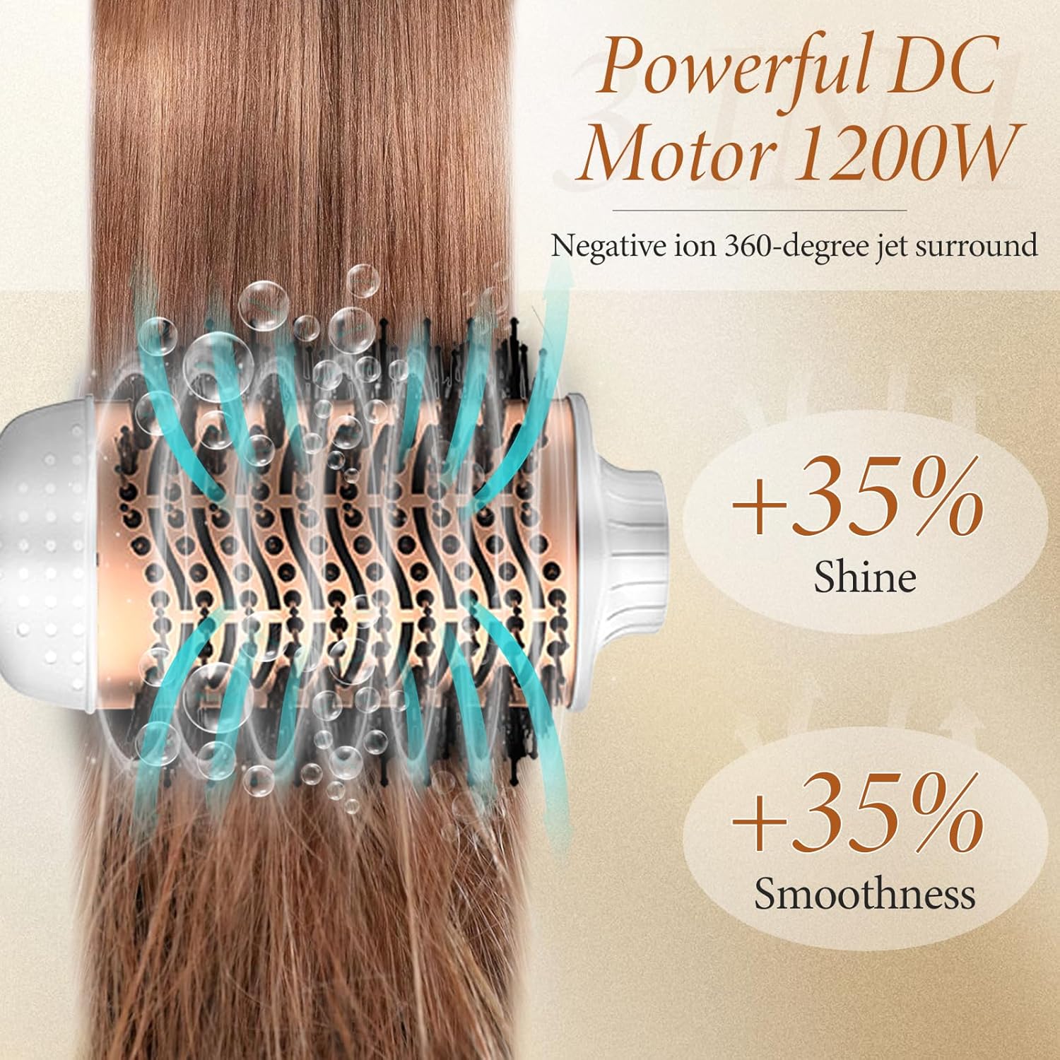 Brosse à boucler - 3 en 1, soin ionique, 3 températures, séchage volumisant