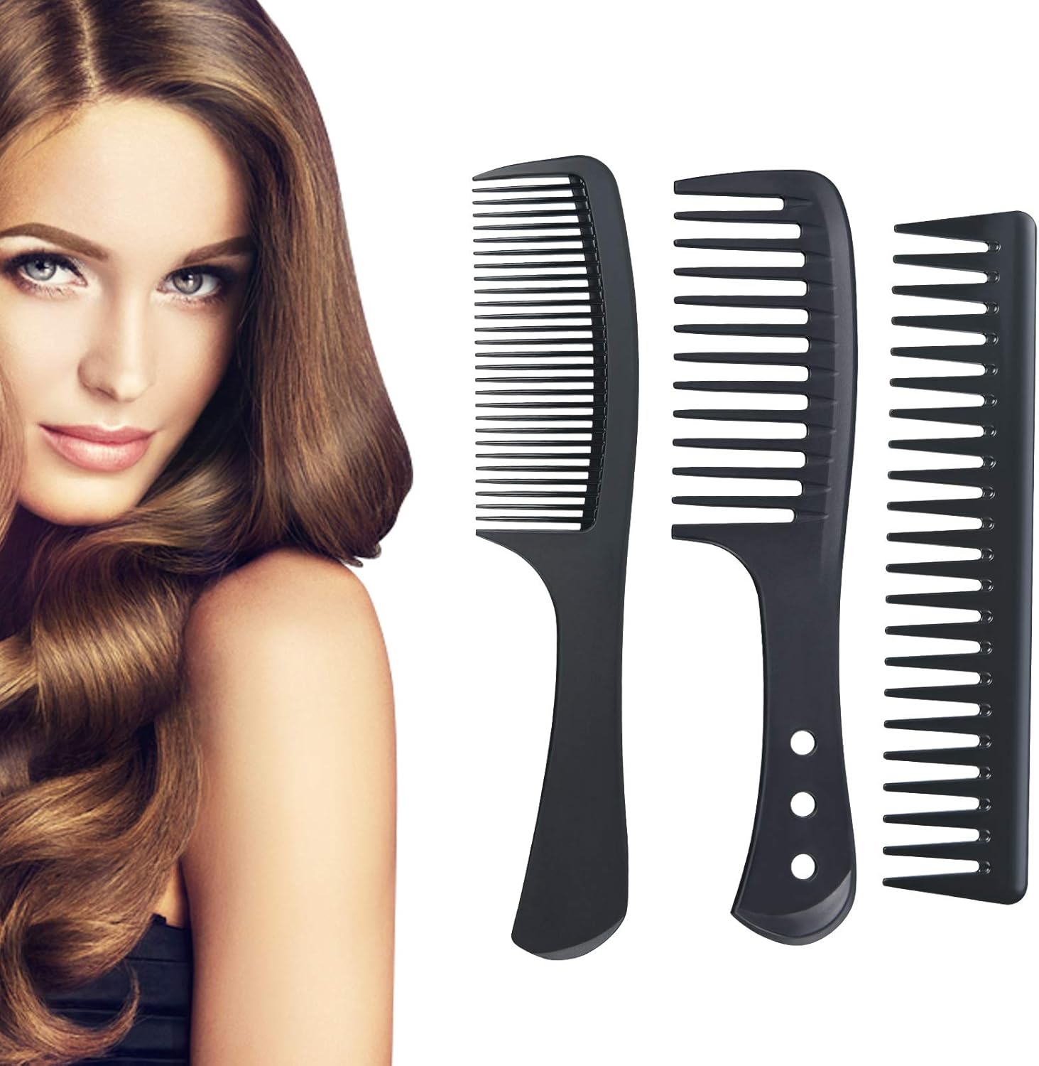 URAQT - Peignes larges carbone - 3 pièces - antistatiques, résistants chaleur