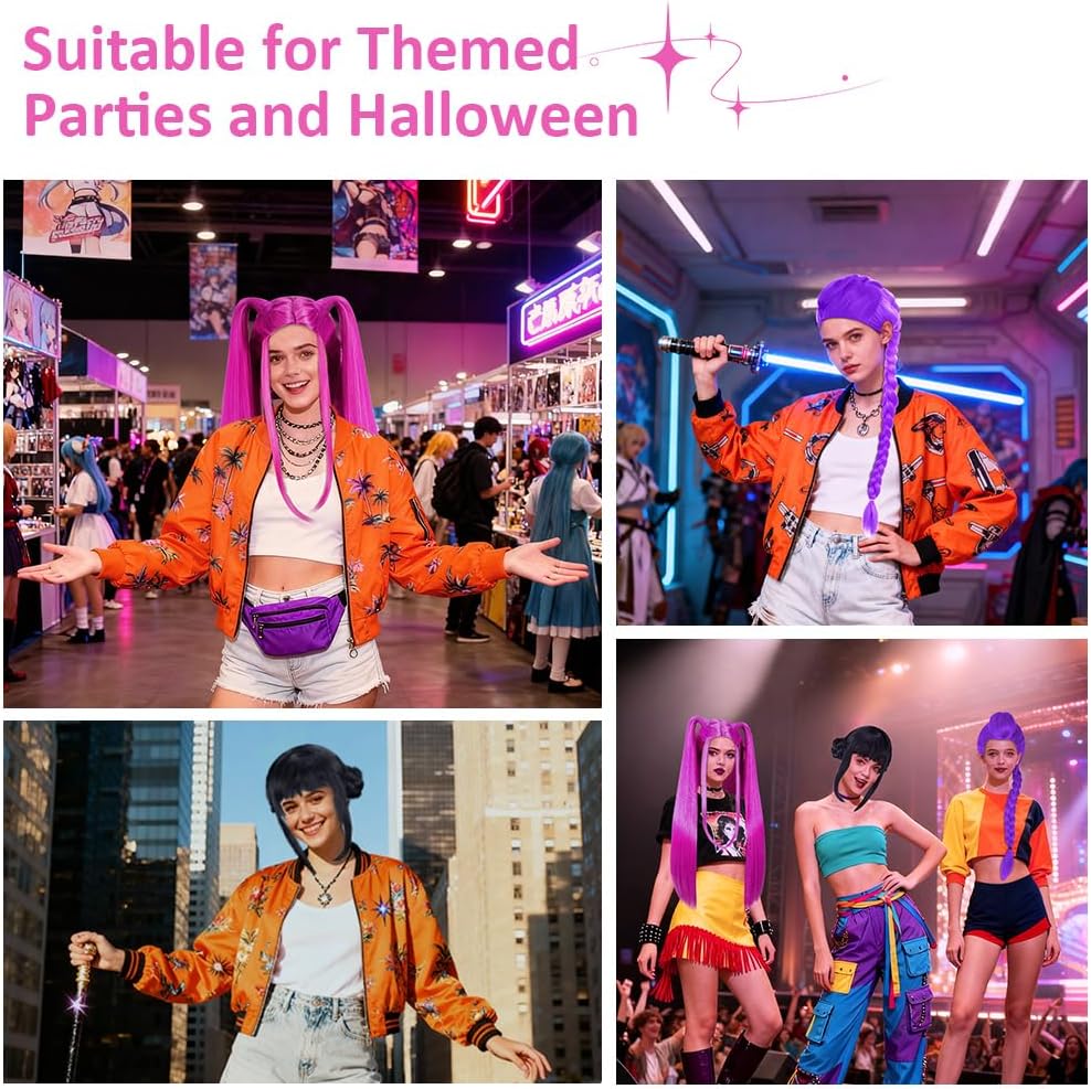 Perruque cosplay - longue tresse violette - perruque anime, fête, Halloween