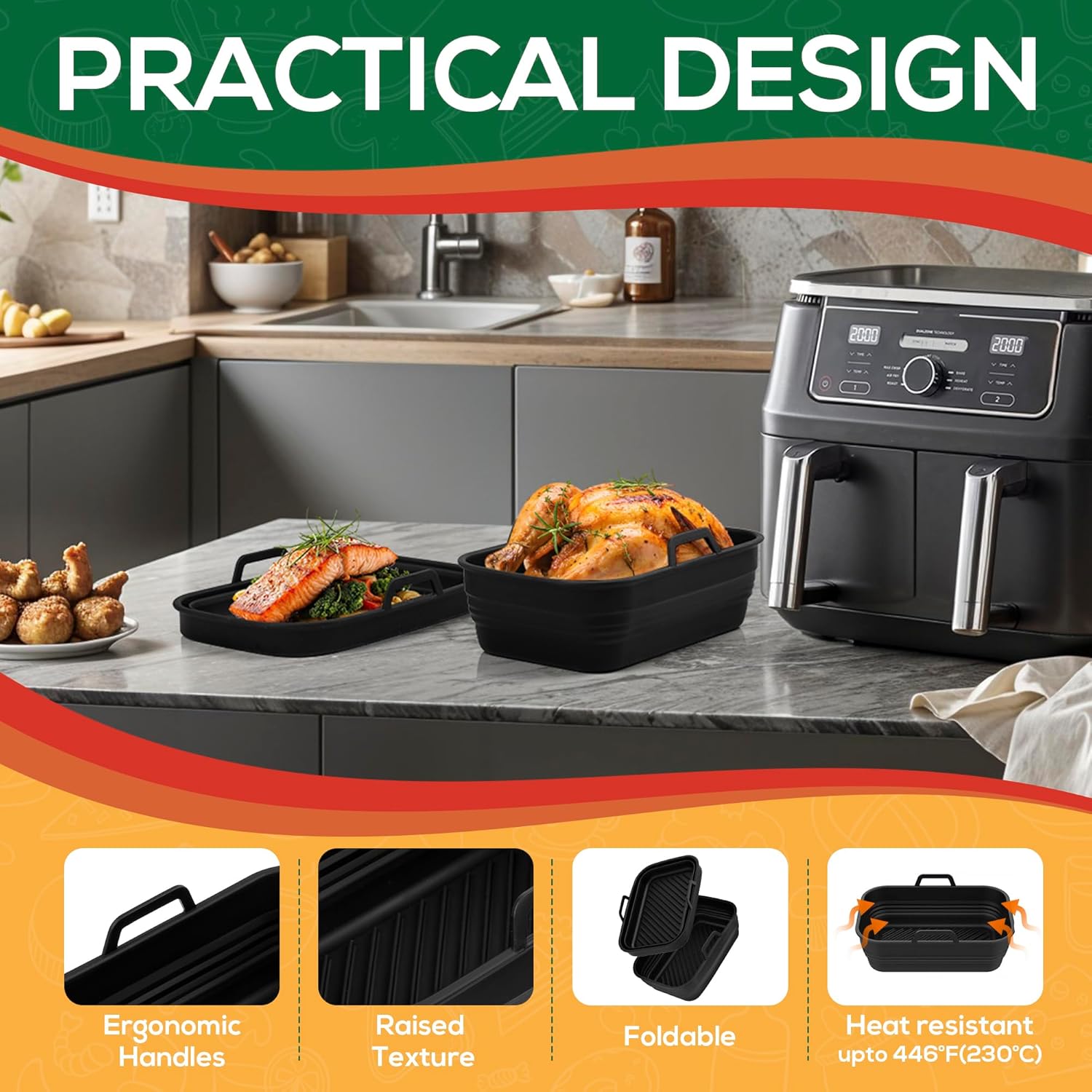 Moule silicone pliable pour airfryer, lot de 2, accessoires XL, AF400EUCP AF400EU SL400EUCP SL400EU AF500EUCP