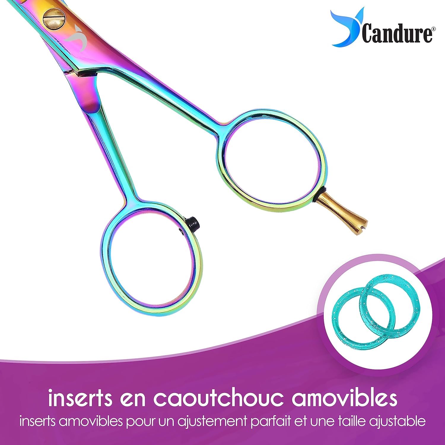 Candure - ciseaux coiffure arc-en-ciel - 6.5