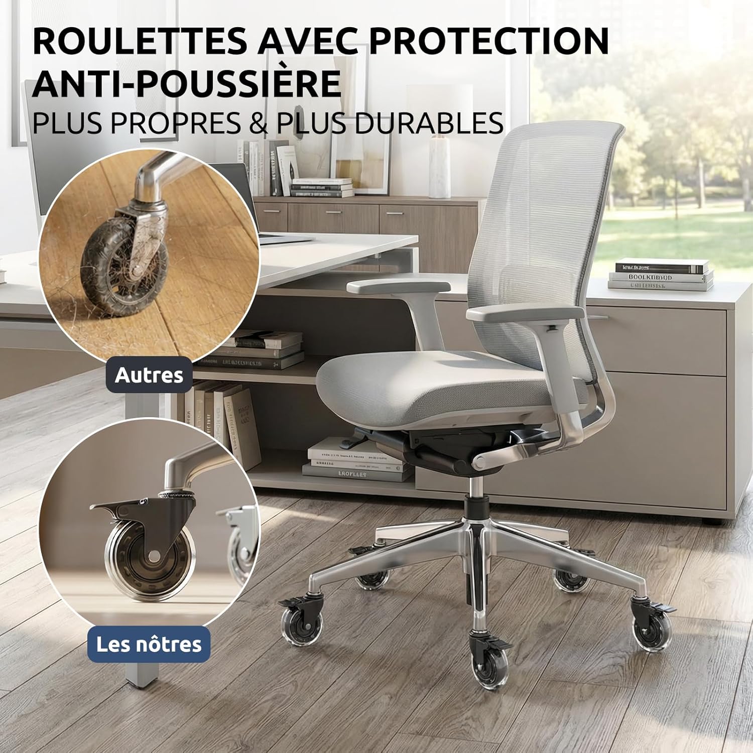 COSYLAND - roulettes bureau set 5 - 10x22 mm - frein sols durs/moquette 1-KEA