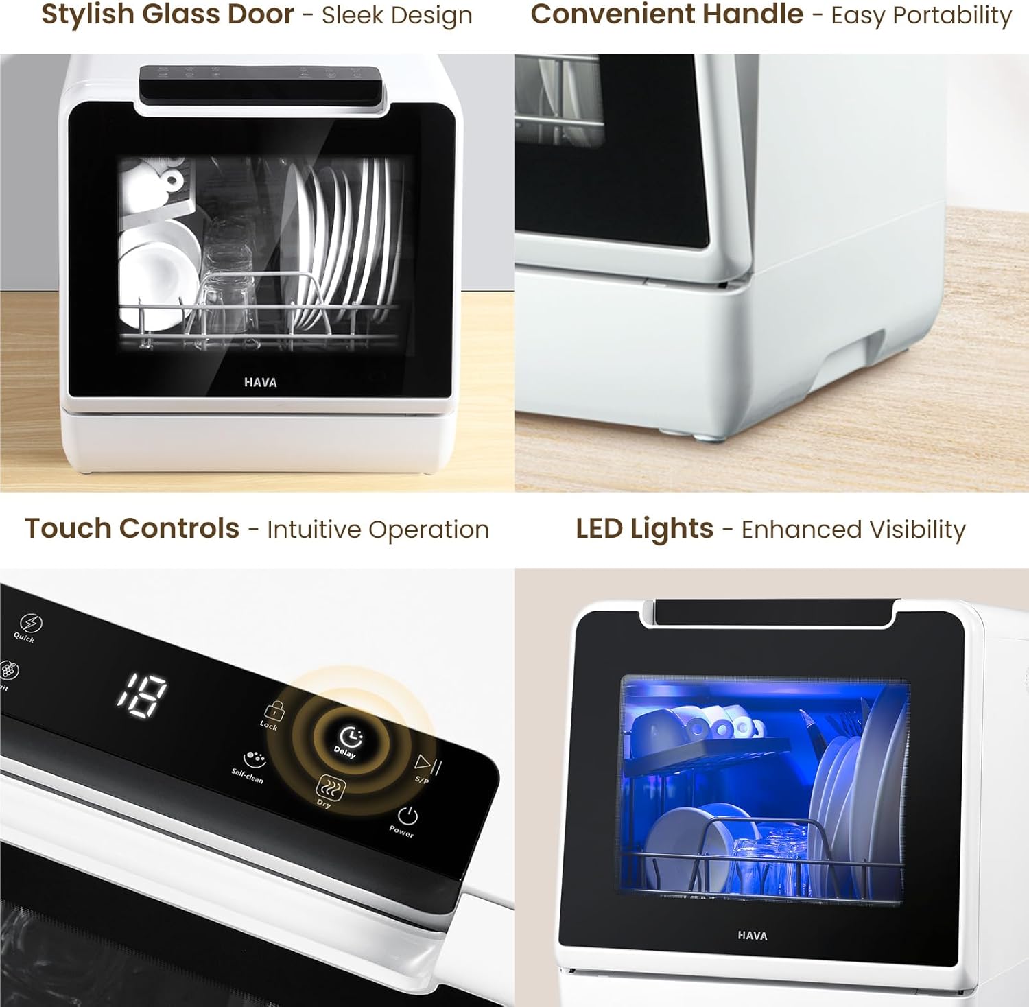 HAVA - mini lave-vaisselle 2024 - compact - 8 programmes, réservoir 5L, sécurité enfant
