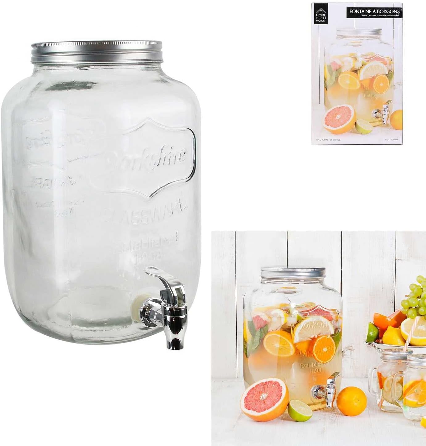 Home Deco Factory - Fontaine verre 8L, large ouverture, robinet, KV7177