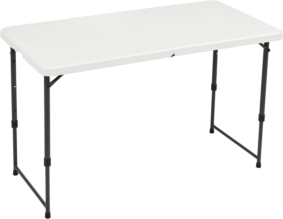maxi-dealzz Basics - Table pliante série blanche - 121x60x86 cm - 4 hauteurs, poignée transport