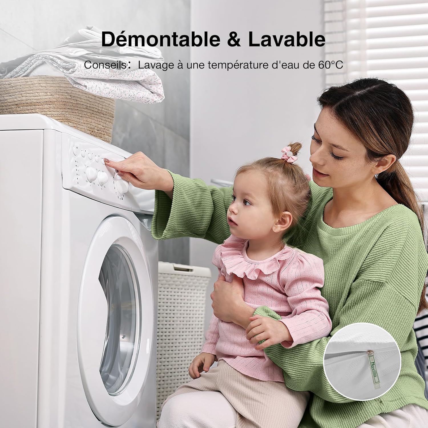 Novilla - Surmatelas mémoire de forme - 160x190 cm - 7,5 cm, housse lavable, antidérapant