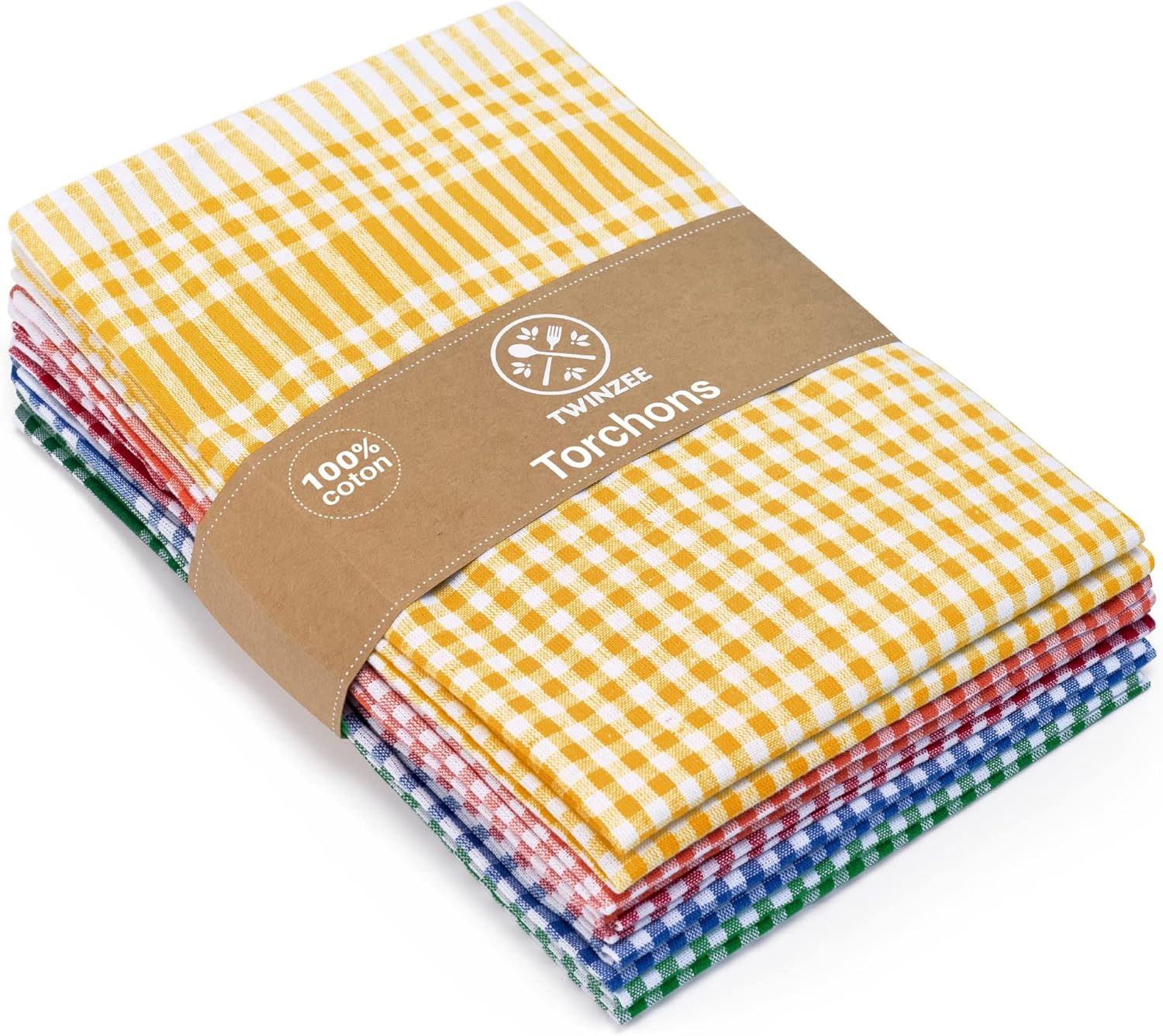 Twinzee - lot de 5 torchons rétro coton 47x67 cm - Oeko Tex