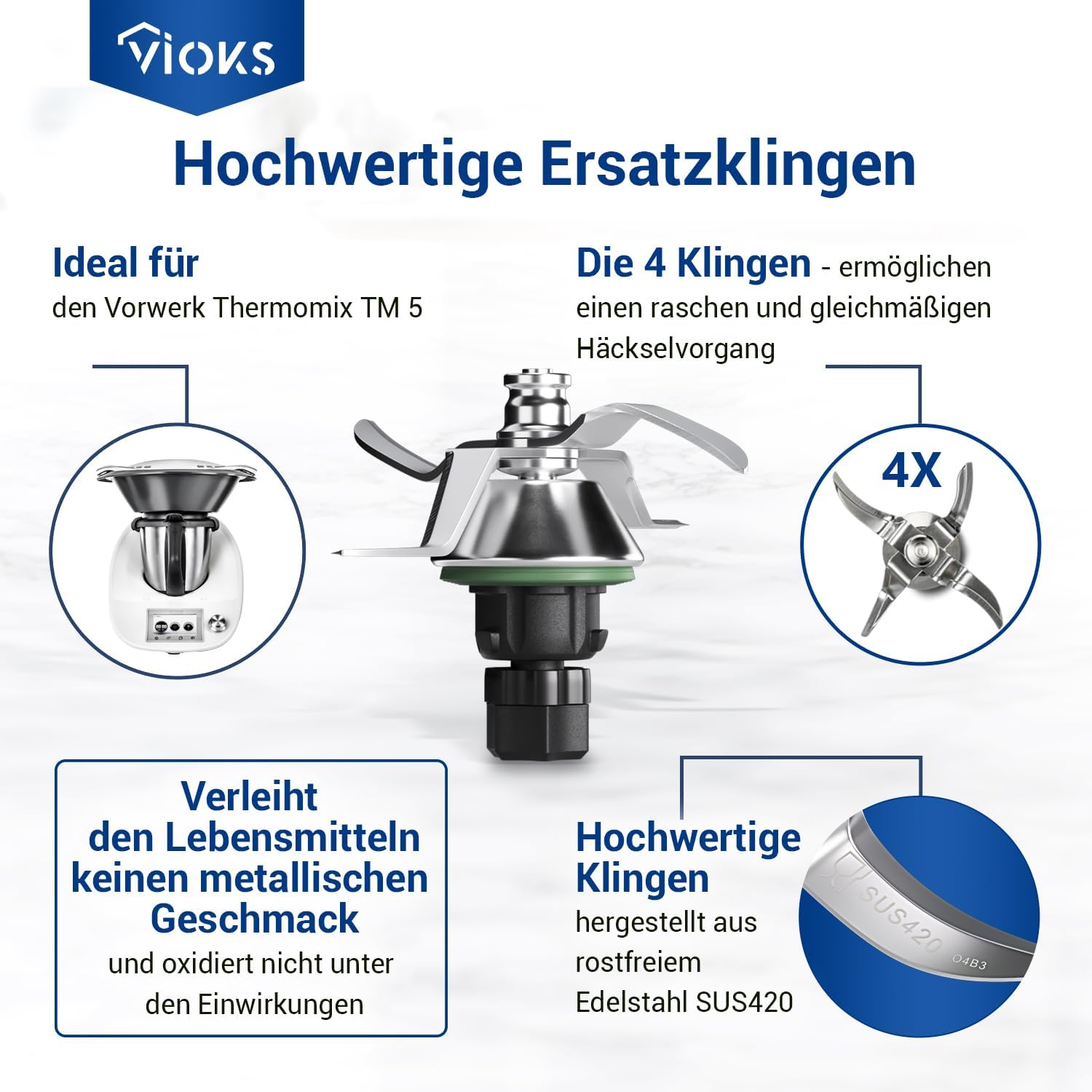 VIOKS - Couteau inoxydable pour Thermomix - Accessoire robuste - TM5