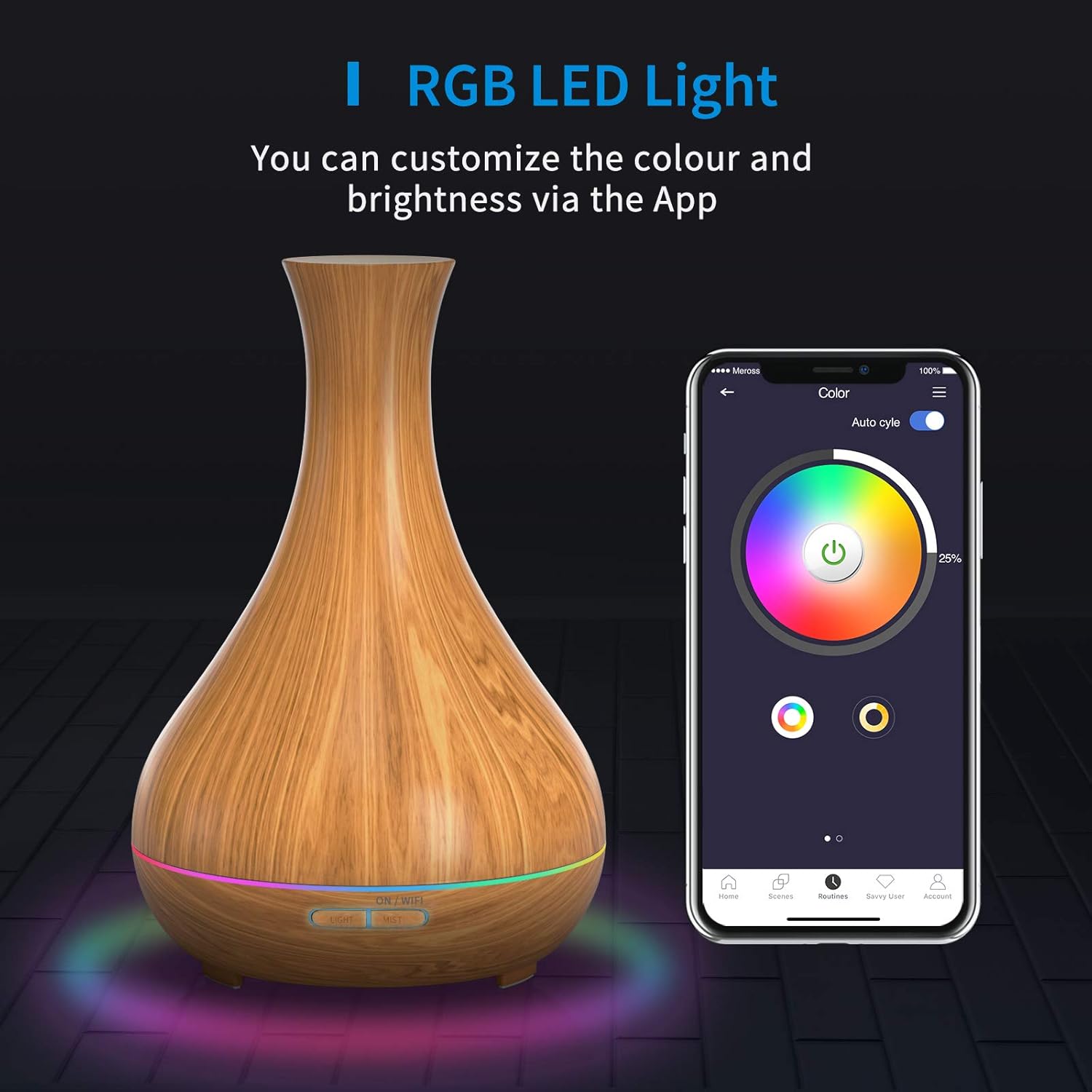 Diffuseur d'huiles essentielles WiFi - lumière LED RGB - contrôle vocal et à distance