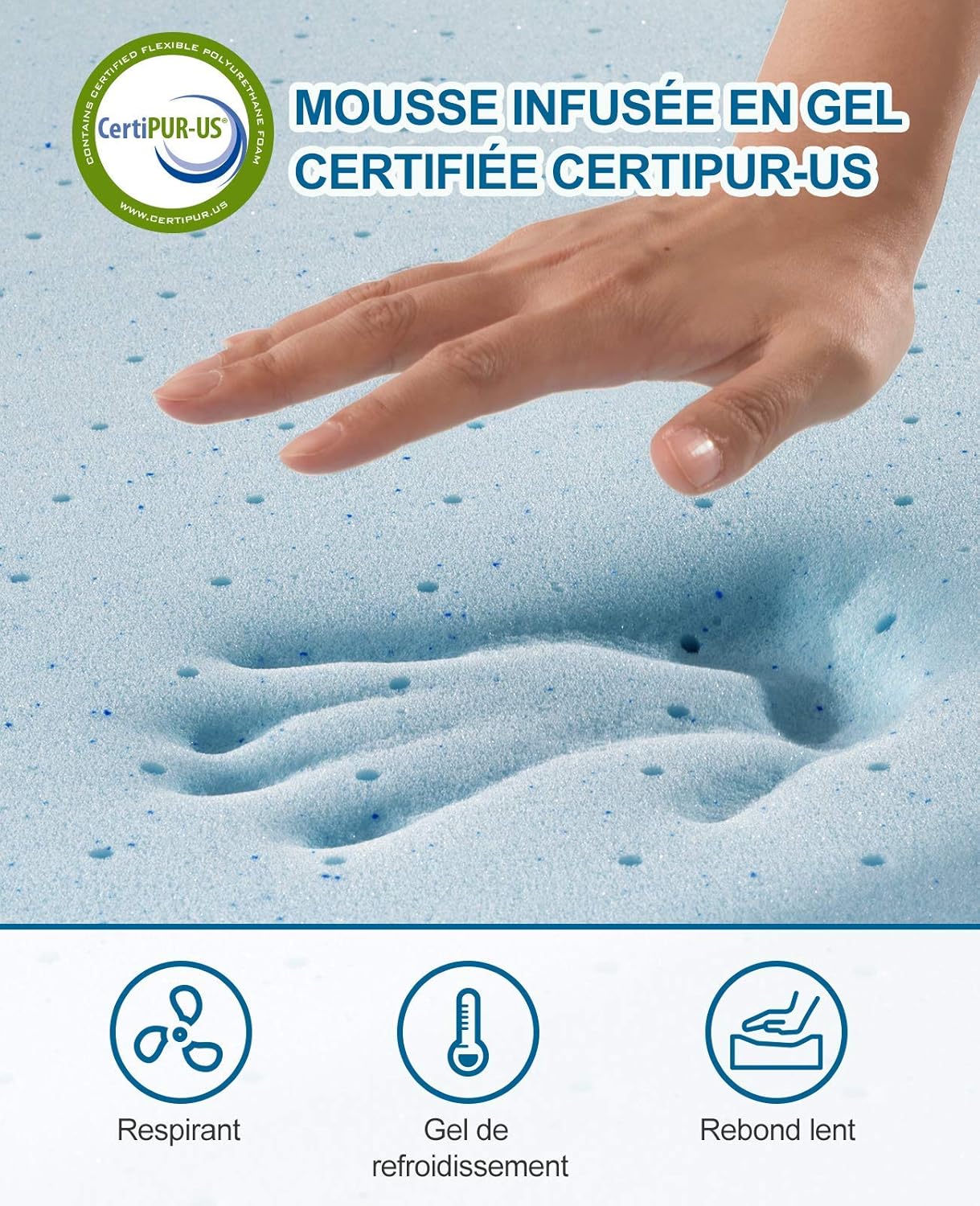 BedStory - surmatelas gel mémoire de forme - 140x190x7,6cm - ergonomique