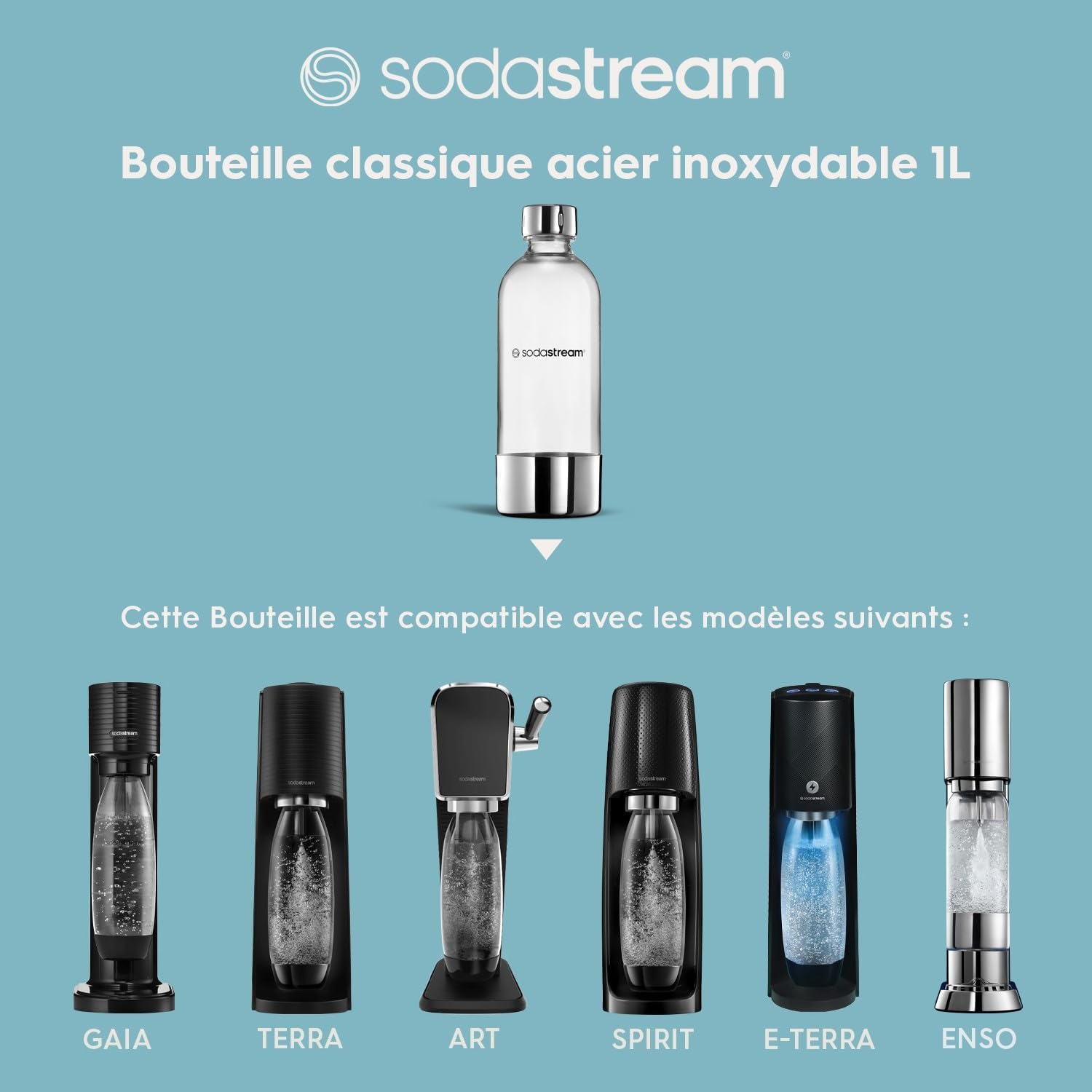 Sodastream - Premium (Gaia/Terra/Art/Ensō) - 1L - métal, sans BPA, lavable, réutilisable