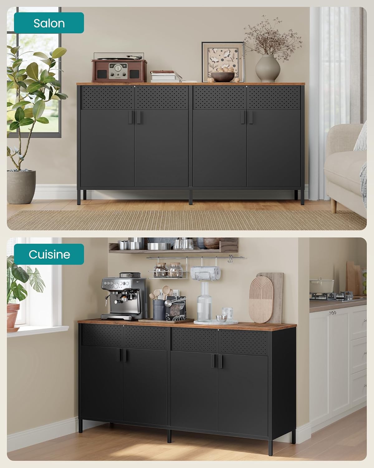 SONGMICS - buffet métal série LSC205BD01 - 40x141x76 cm - 4 portes magnétiques