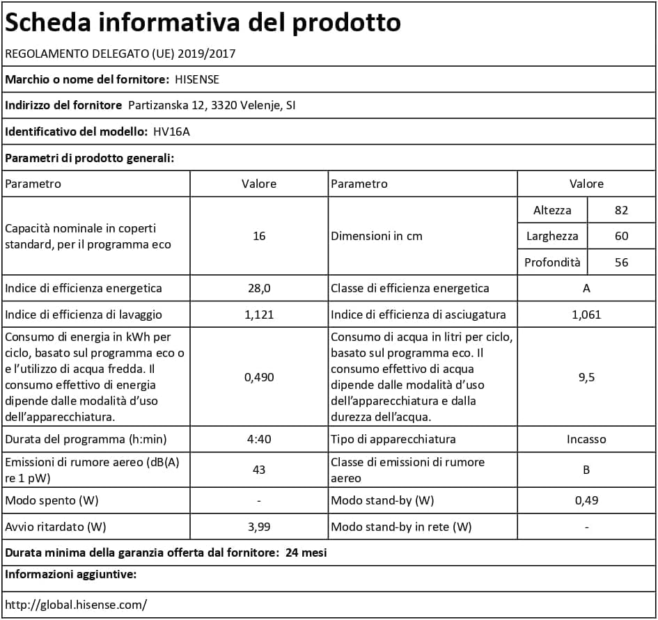 Hisense - lave-vaisselle 16 couverts, 3 paniers, 8 programmes, HV16A