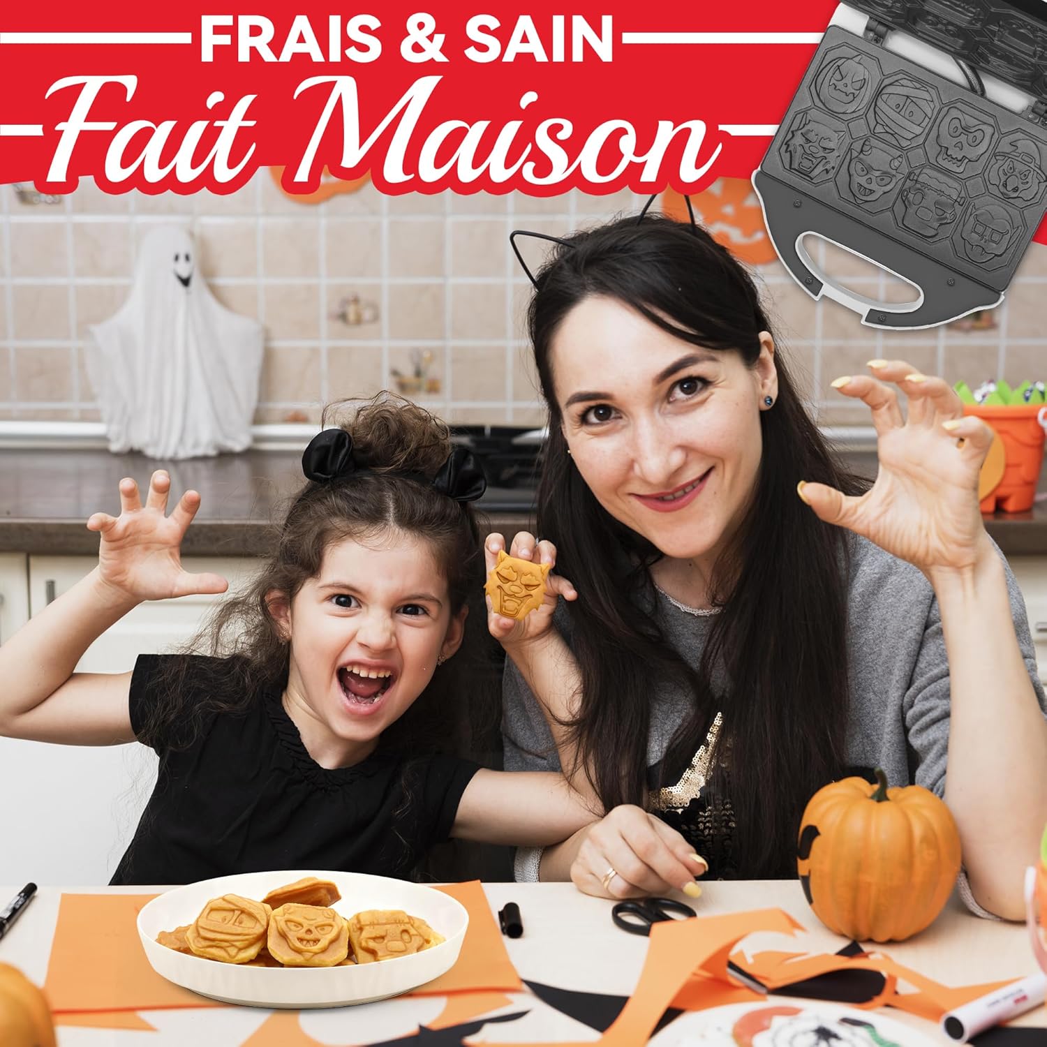 Machine à gaufres Halloween - 8 motifs - électrique, décoration cuisine