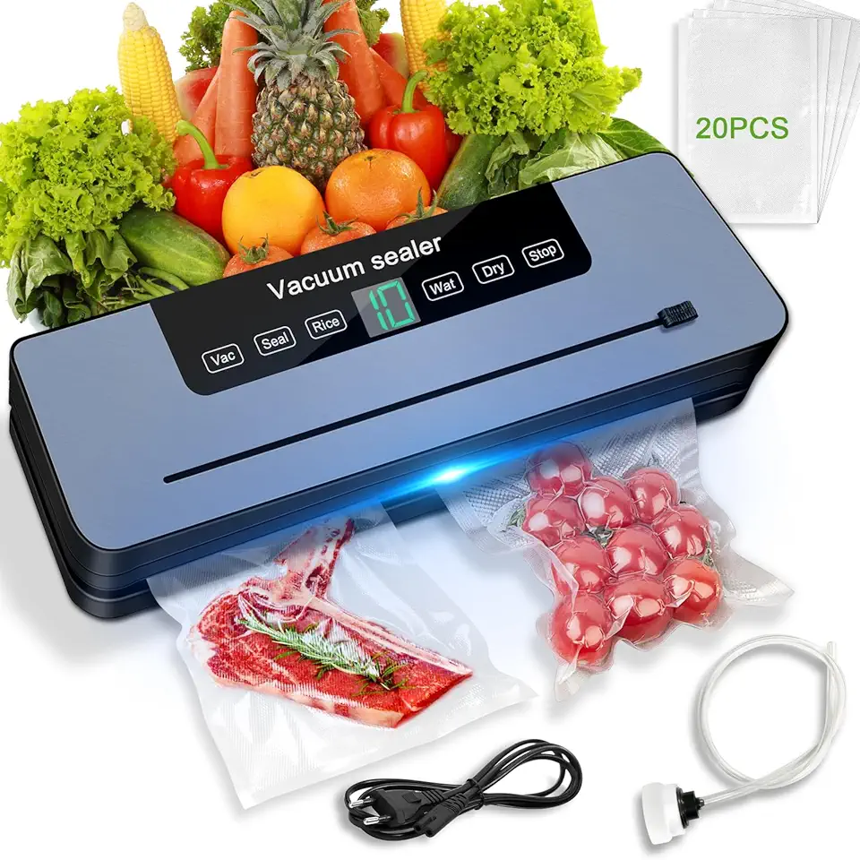 Machine sous vide alimentaire - 7 en 1, automatique, secs/humides, couteau, 20 sacs, tube, professionnelle
