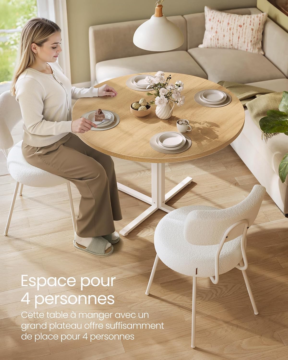 VASAGLE - Table ronde campagnarde - 80x74,8cm - résiste à l'eau, 4 personnes, Doré Chêne - KDT082Y02