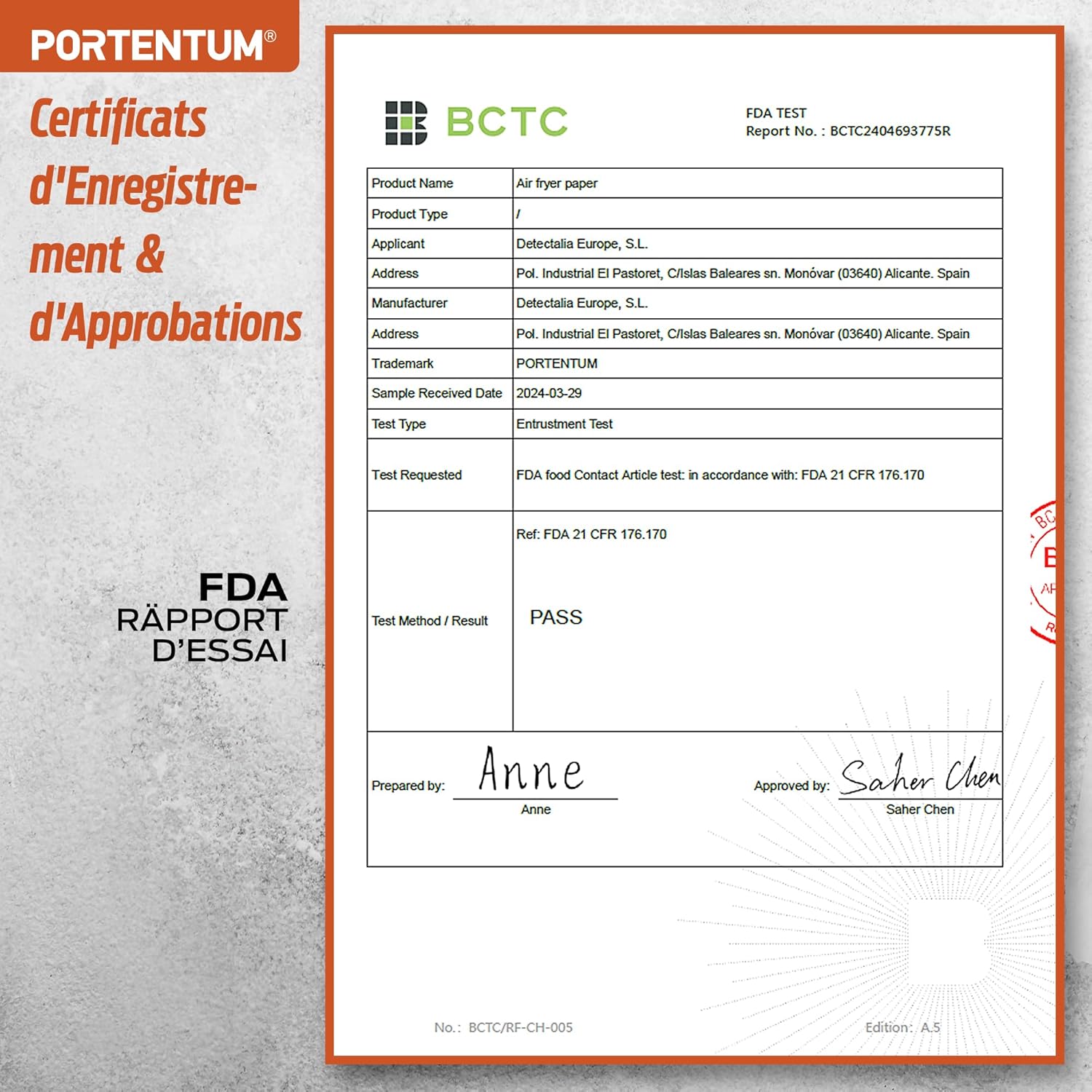 PORTENTUM - papier cuisson air fryer - 20x24 cm - 100 pièces, sans BPA, adapté 5-8L