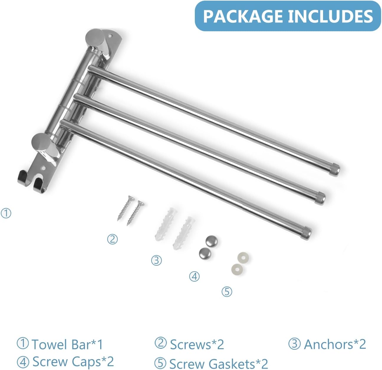 JSVER - porte-serviettes 3 barres rotatives inox 180° - salle de bain