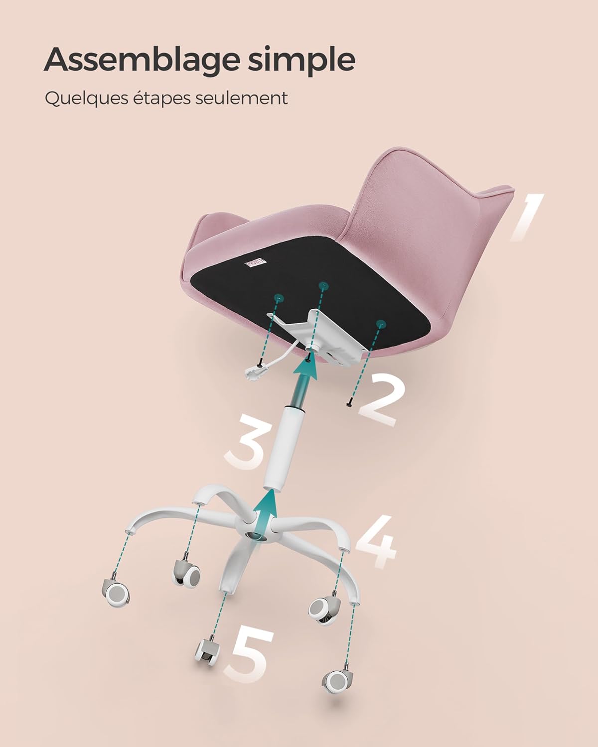 SONGMICS - fauteuil ergonomique velours, cadre acier, réglable, 110kg, OBG019P02