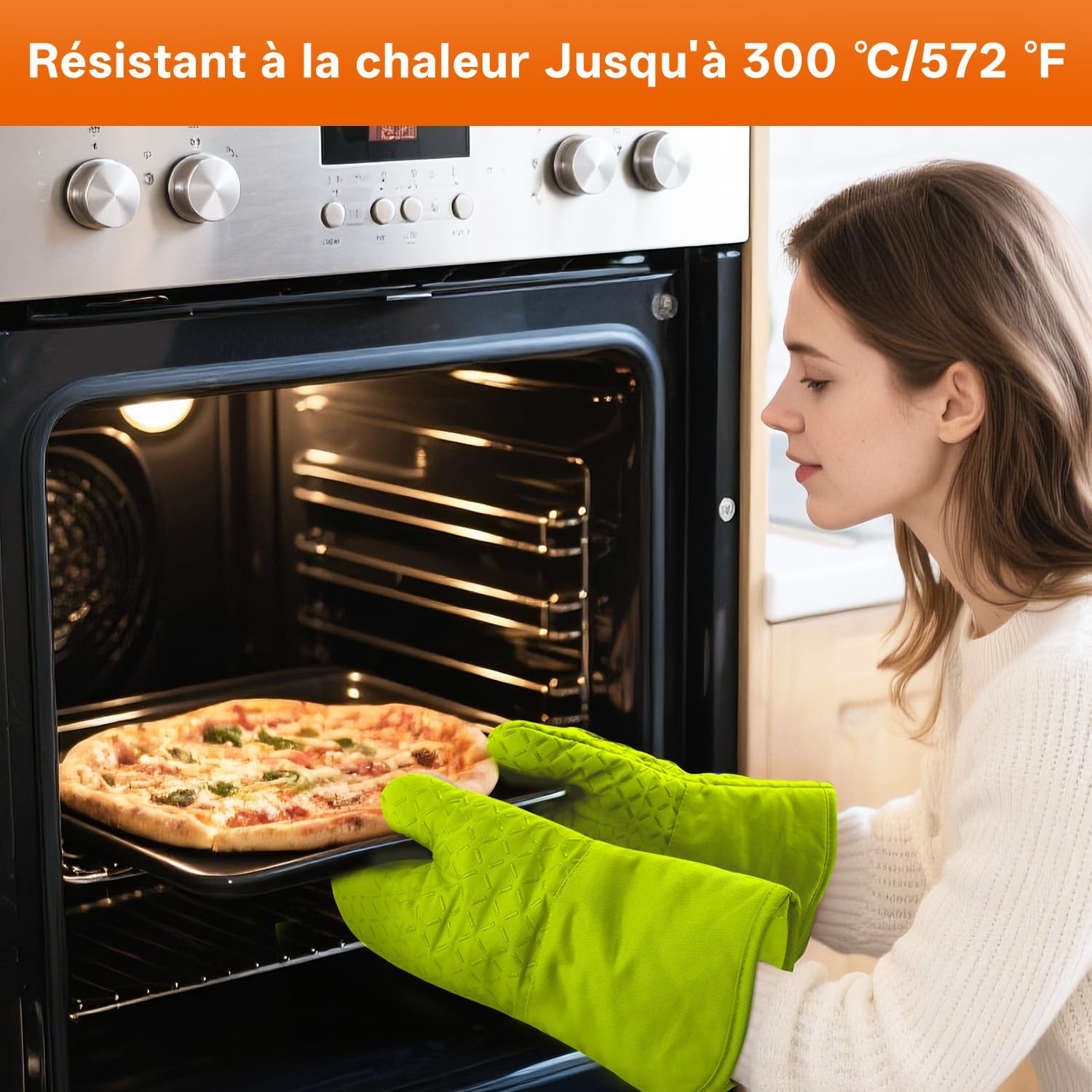 MILcea - Gant Four Cuisine - 32cm - Silicone anti-chaleur 300°C, vert