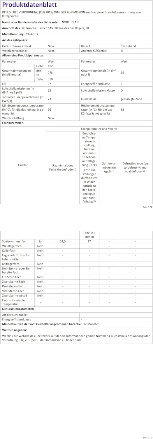 NORTHCLAN - mini frigo chambre 15L, silencieux, chaud/froid, 12V/220V