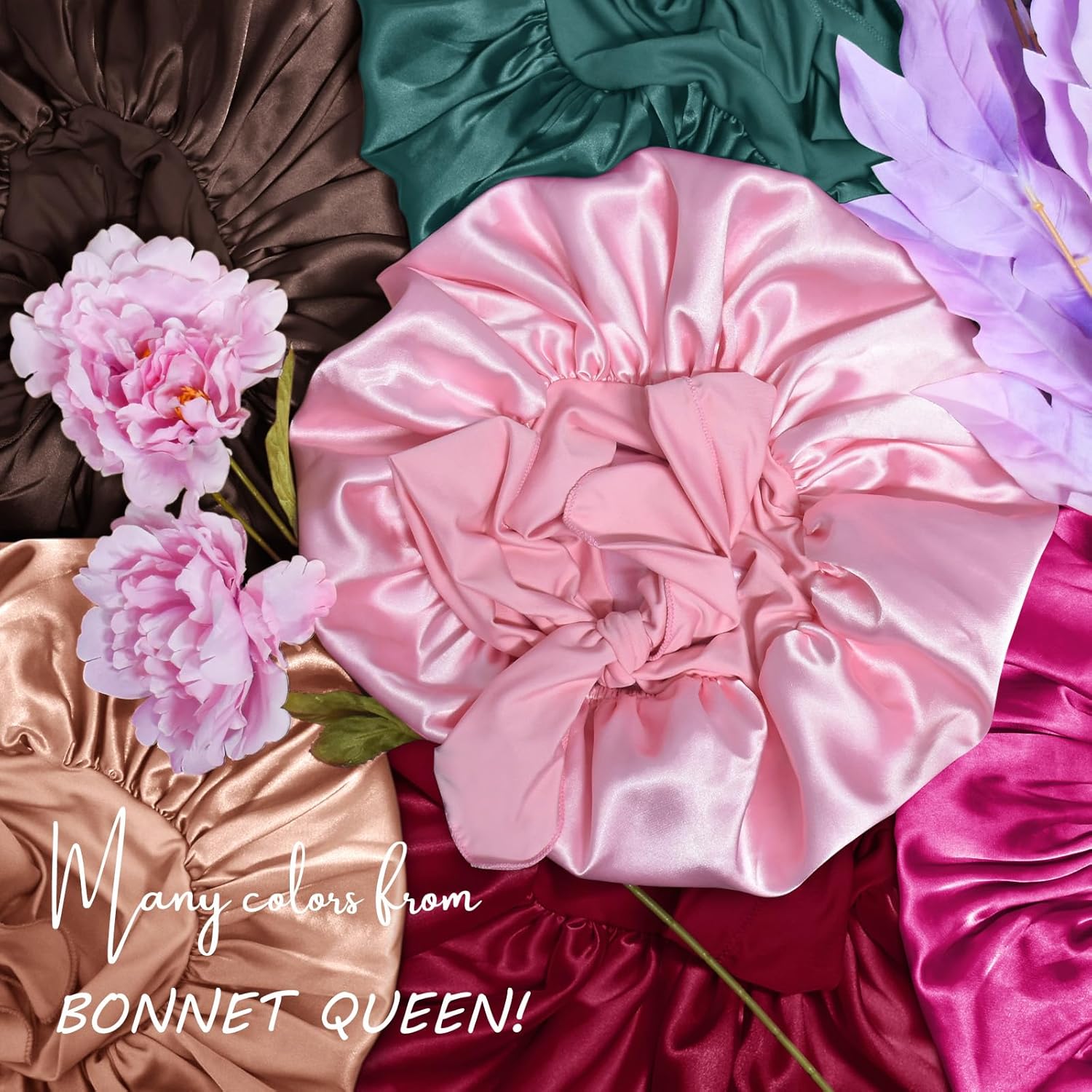 BONNET QUEEN - bonnet satin moyen - ajustable, long élastique, rose