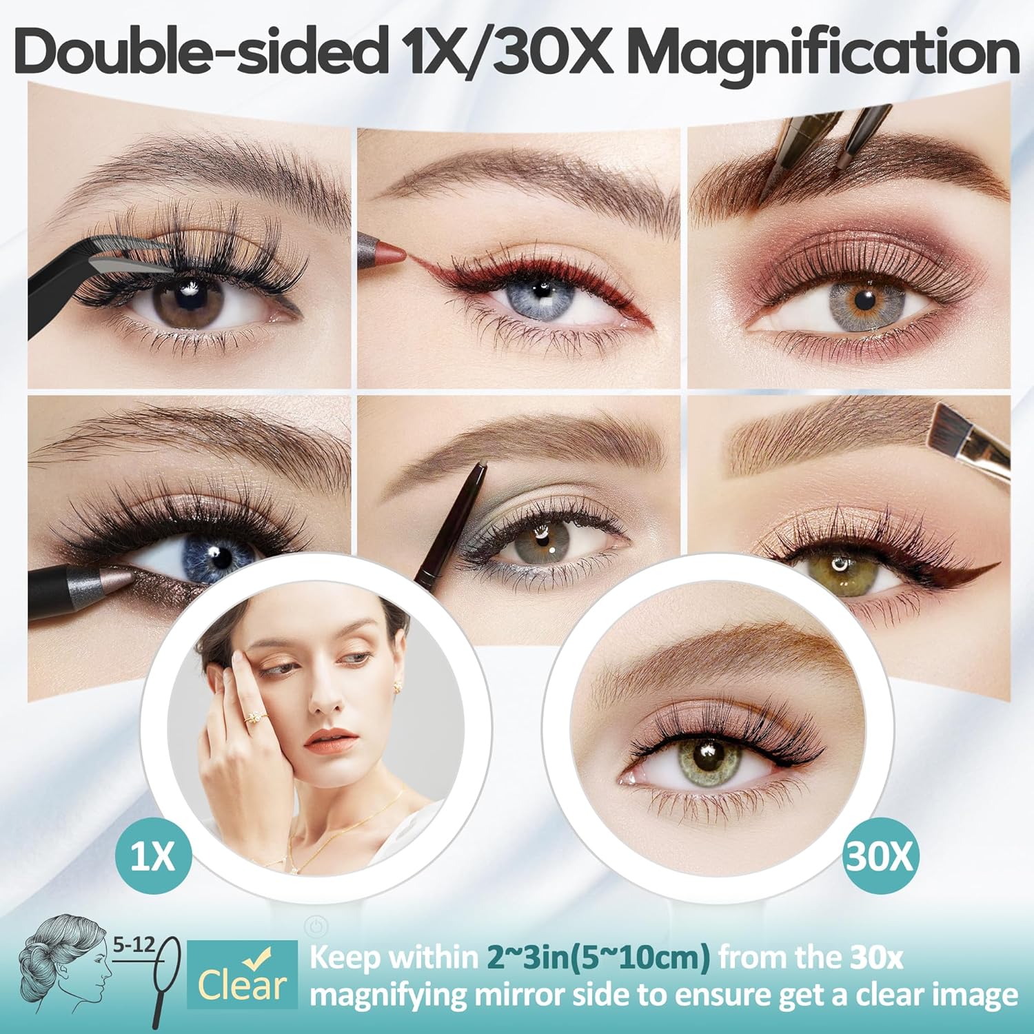 B Beauty Planet - miroir double face, 1X/30X, LED, pliable, 2000mAh