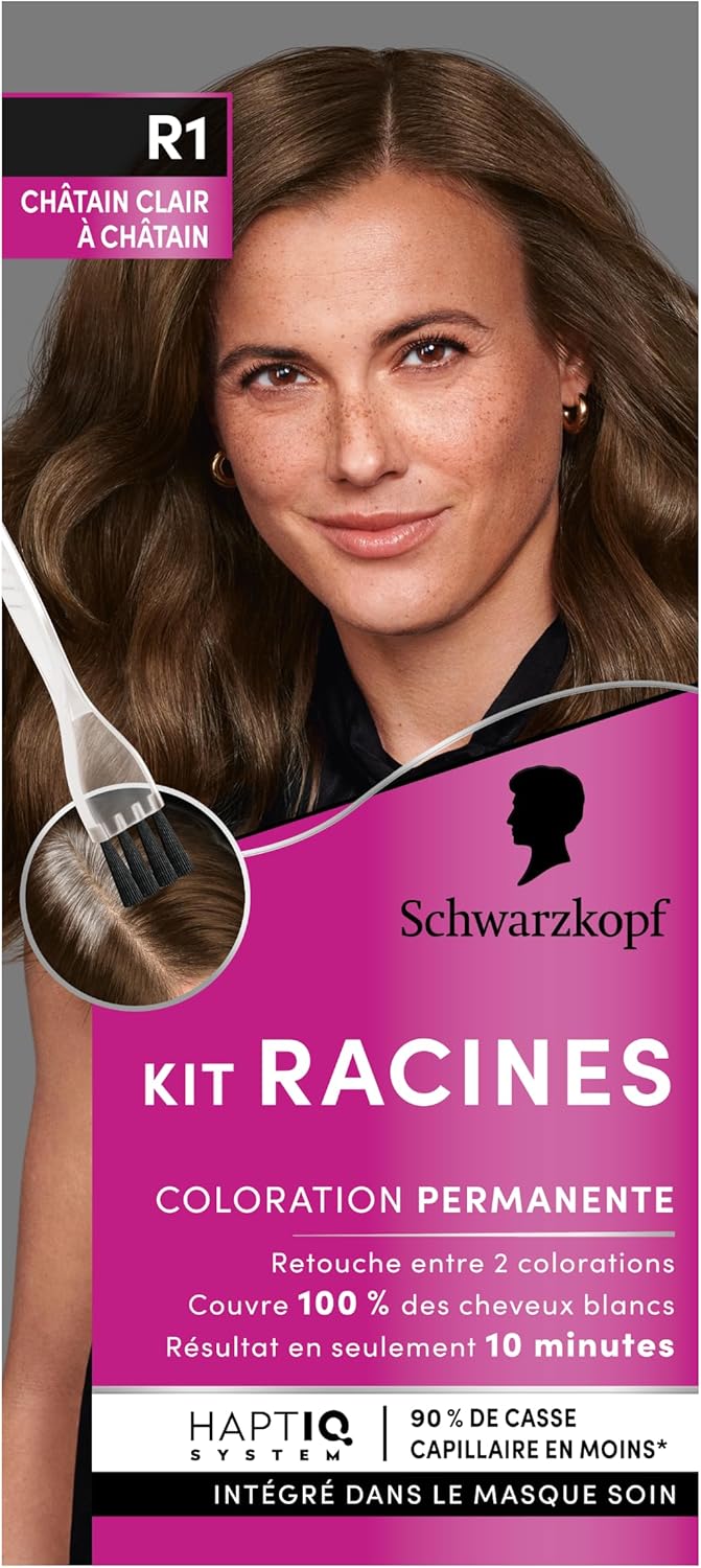 Schwarzkopf - kit racines permanente - huile nourrissante - couvrance cheveux blancs - retouche châtain clair à châtain 