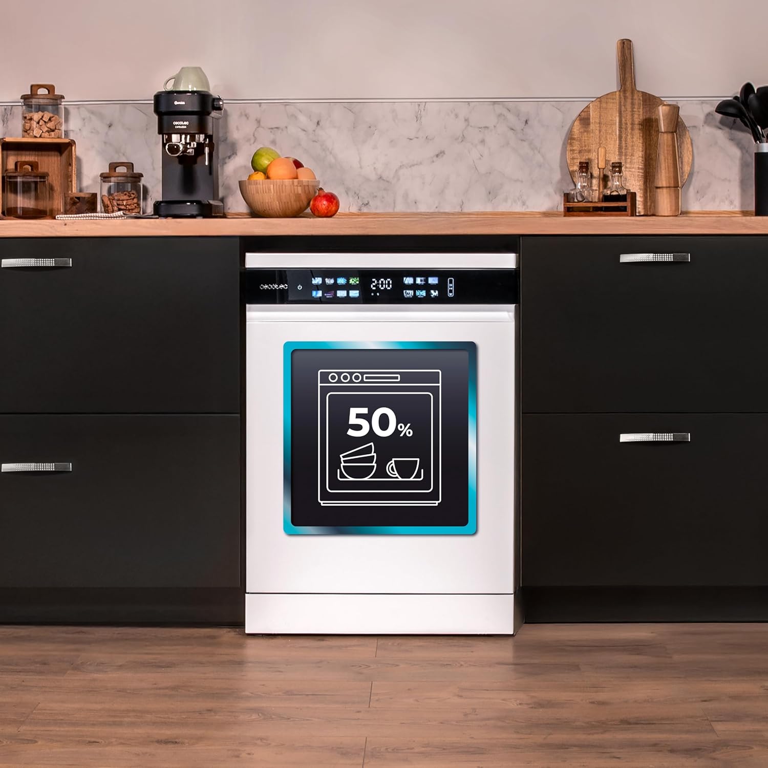 Cecotec - Bolero Aguazero 6210 D - 60cm - lave-vaisselle 15 couverts, écran FullColor XXL, Dual Zone, Aquastop, sécurité