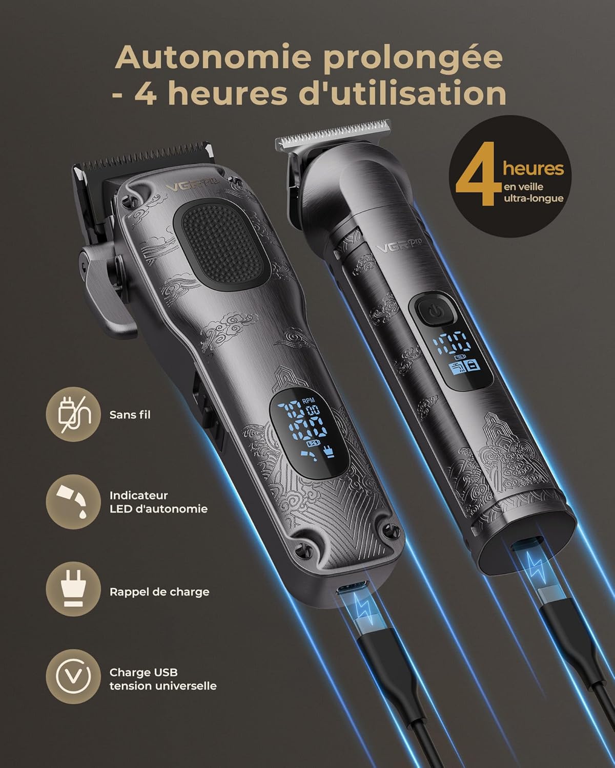 Tondeuse cheveux homme - sans fil, kit complet, boîte incluse