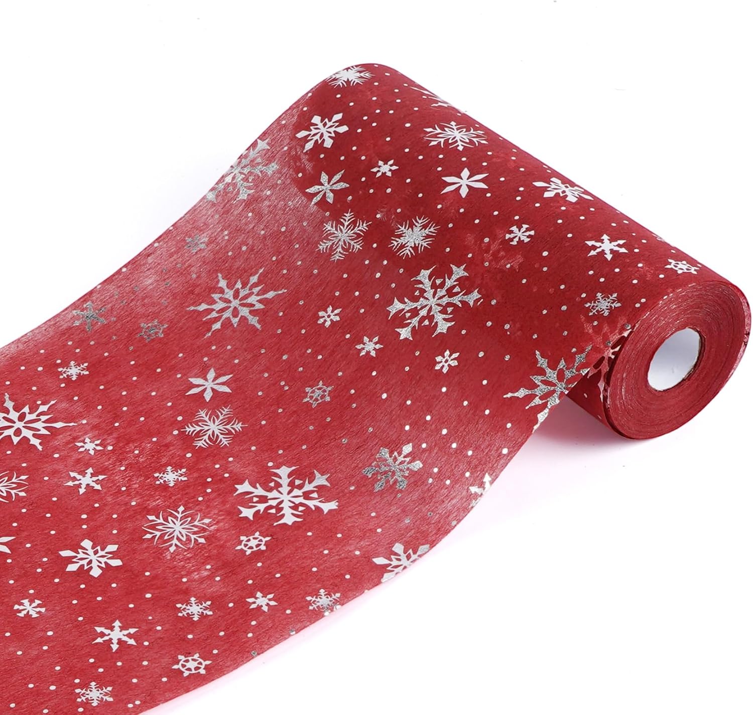 Chemin de table - rouge flocons argentés - 30m x 23cm - déco fêtes noël