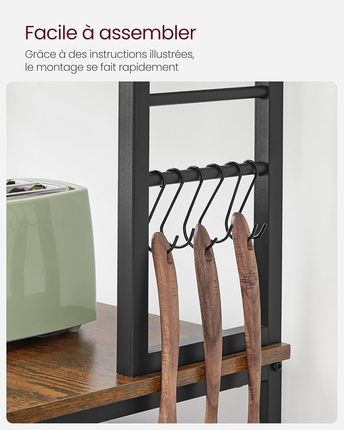 VASAGLE - étagère cuisine, acier, 40x60x167 cm, 6 niveaux, rustique - KKS024B01