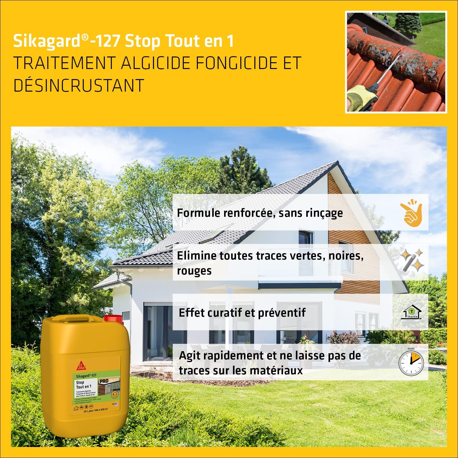 Sika - Sikagard 127 Stop Tout en 1 - 20L - algicide, fongicide, prêt à l'emploi, façades et toiture - Sikagard127