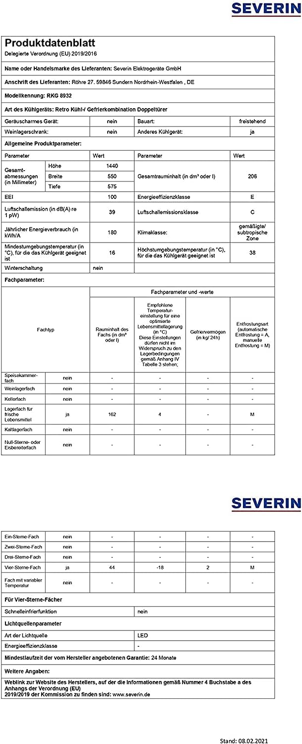 SEVERIN - Rétro 2 portes - 55cm - 206L - Classe E - Veggibox - RKG 8932