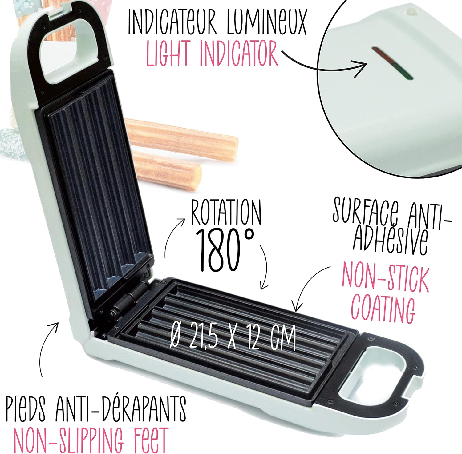 ScrapCooking - Churros Factory, plaque antiadhésive, rotation 180°, recette incluse, 3888